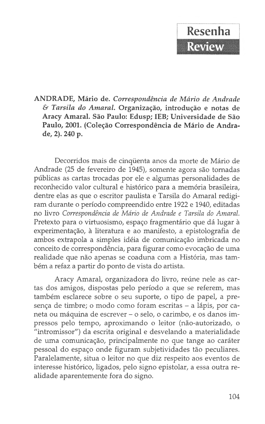 No Livro Correspondência De Mário De Andrade E Tarsila Do Amaral