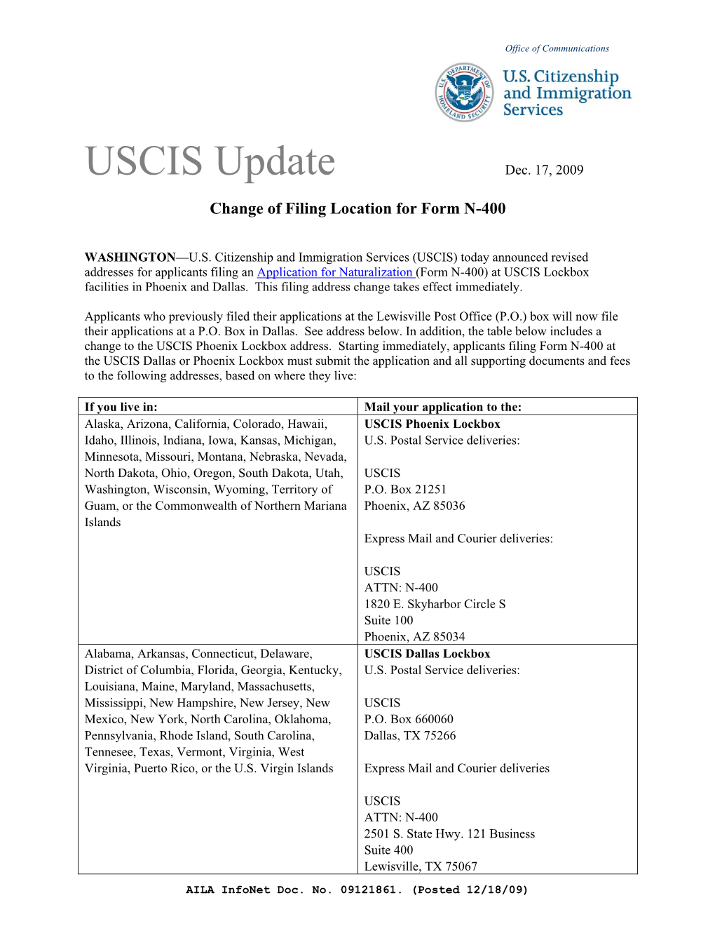 USCIS Update Dec