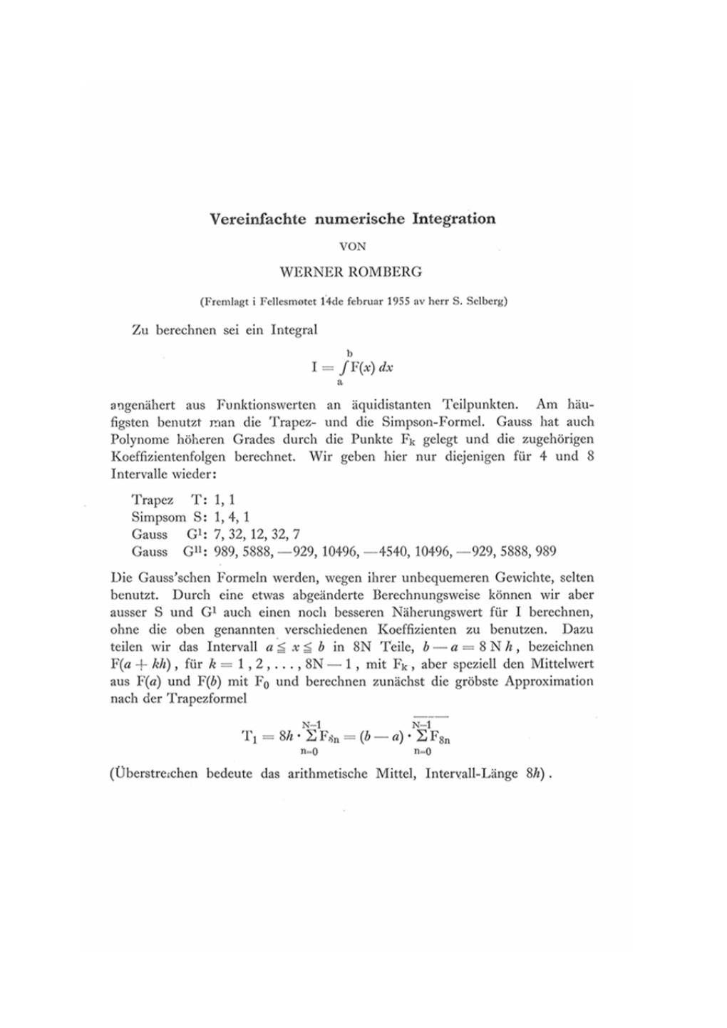 Werner Romberg Vereinfachte Numerische Integration DKNVS Forhandlinger 19551