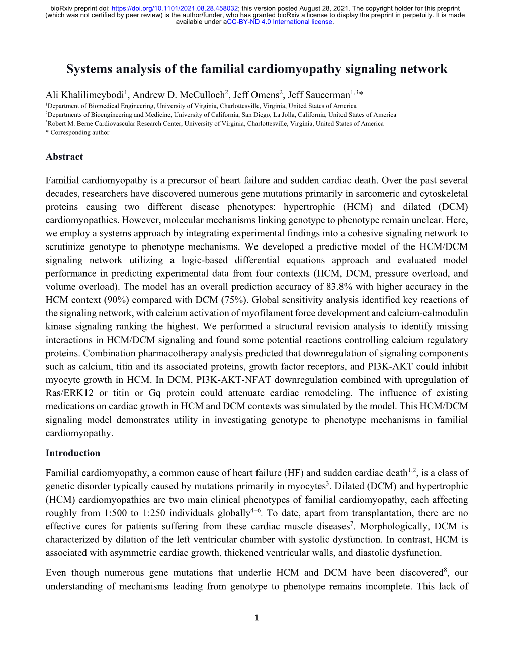 Systems Analysis of the Familial Cardiomyopathy Signaling Network