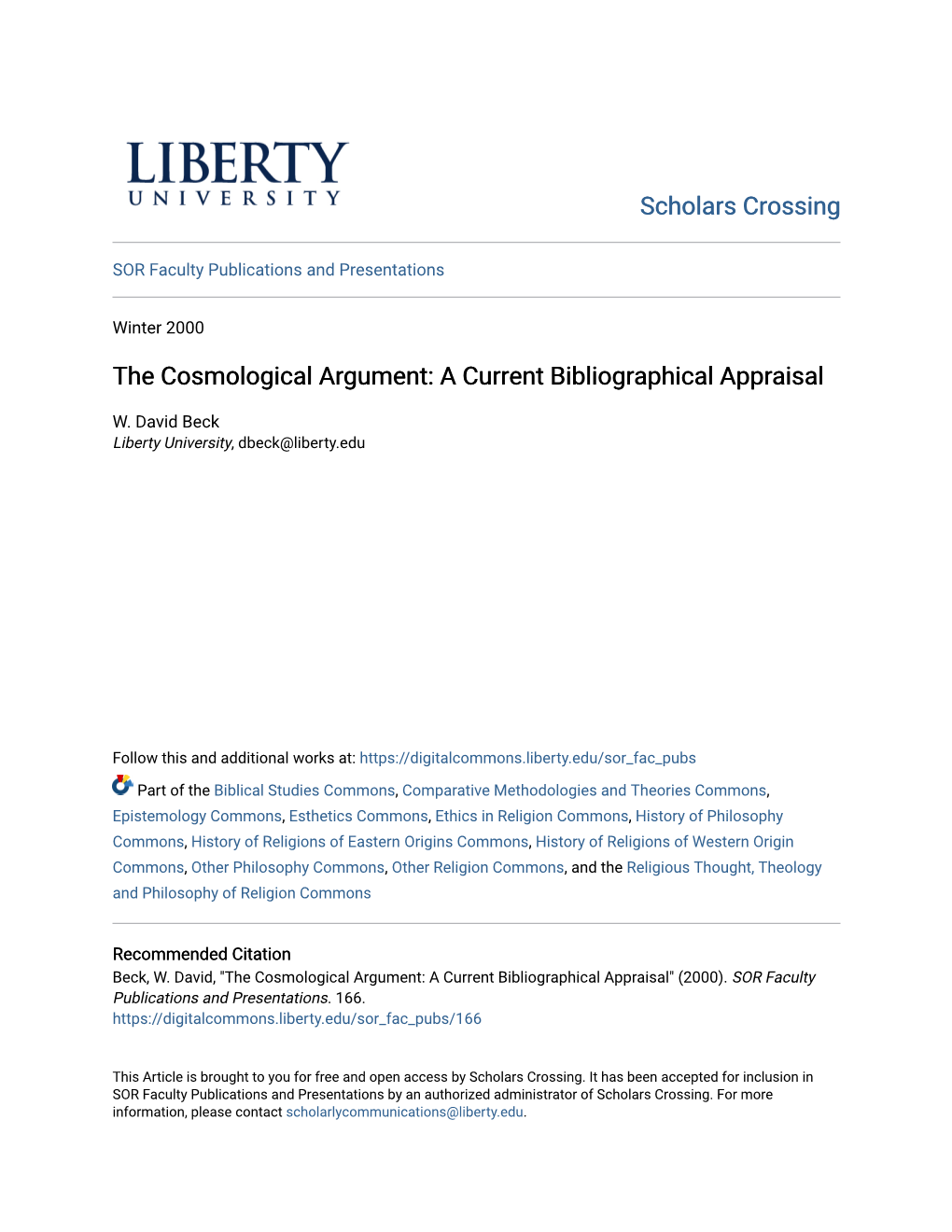 The Cosmological Argument: a Current Bibliographical Appraisal