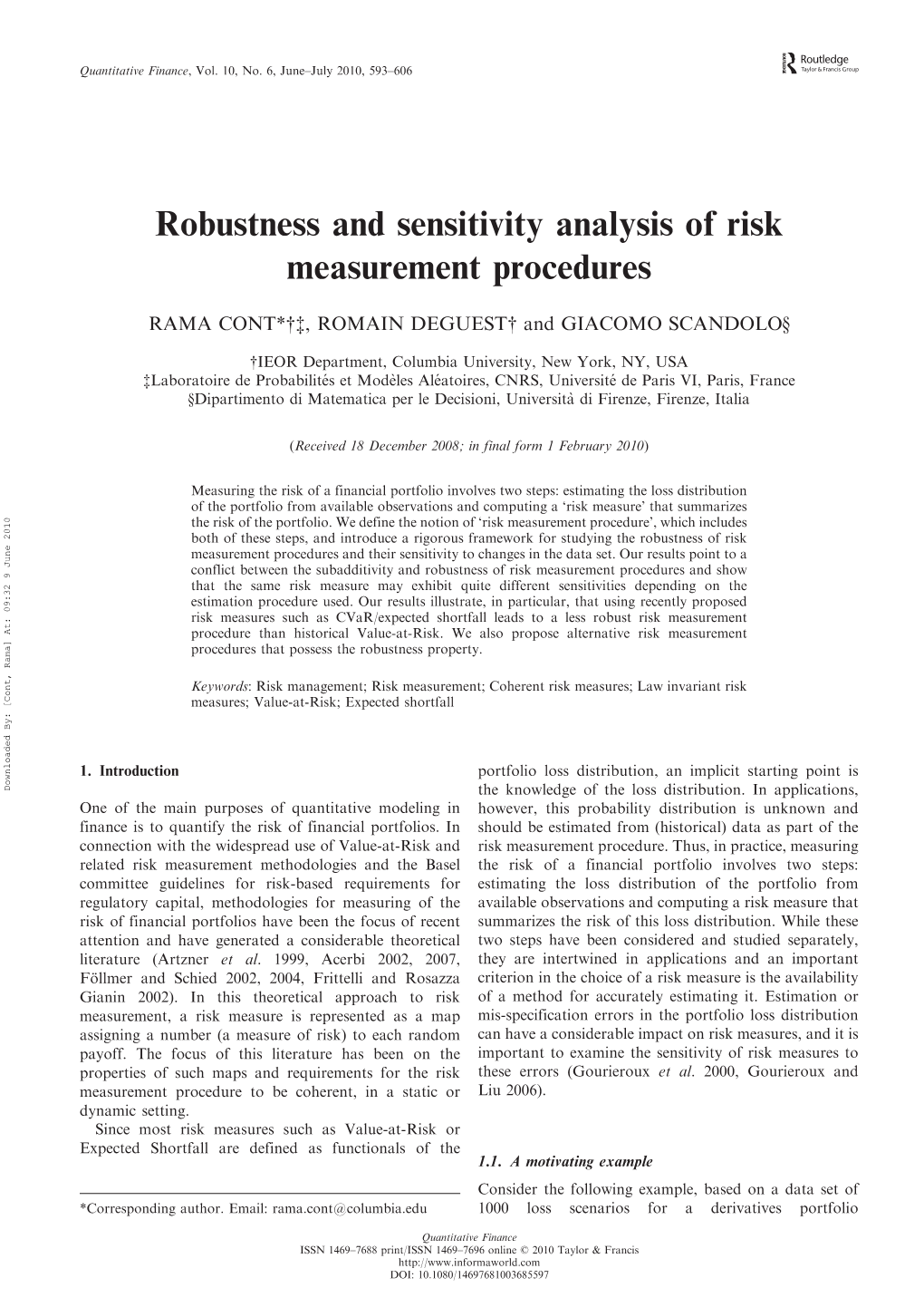 Robustness and Sensitivity Analysis of Risk Measurement Procedures