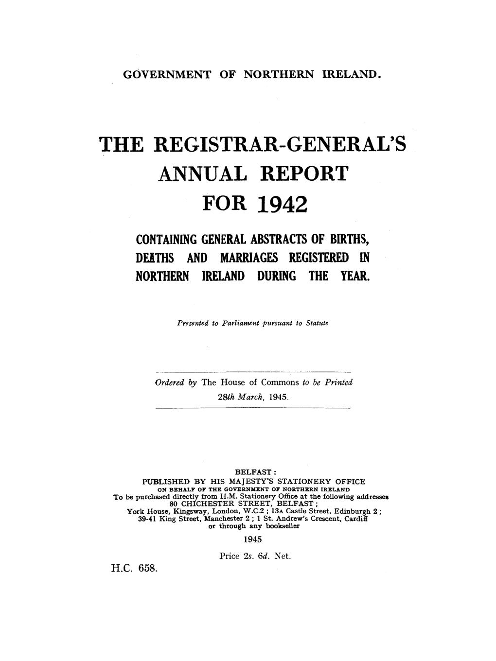 The Registrar-General's Annual Report for 1942