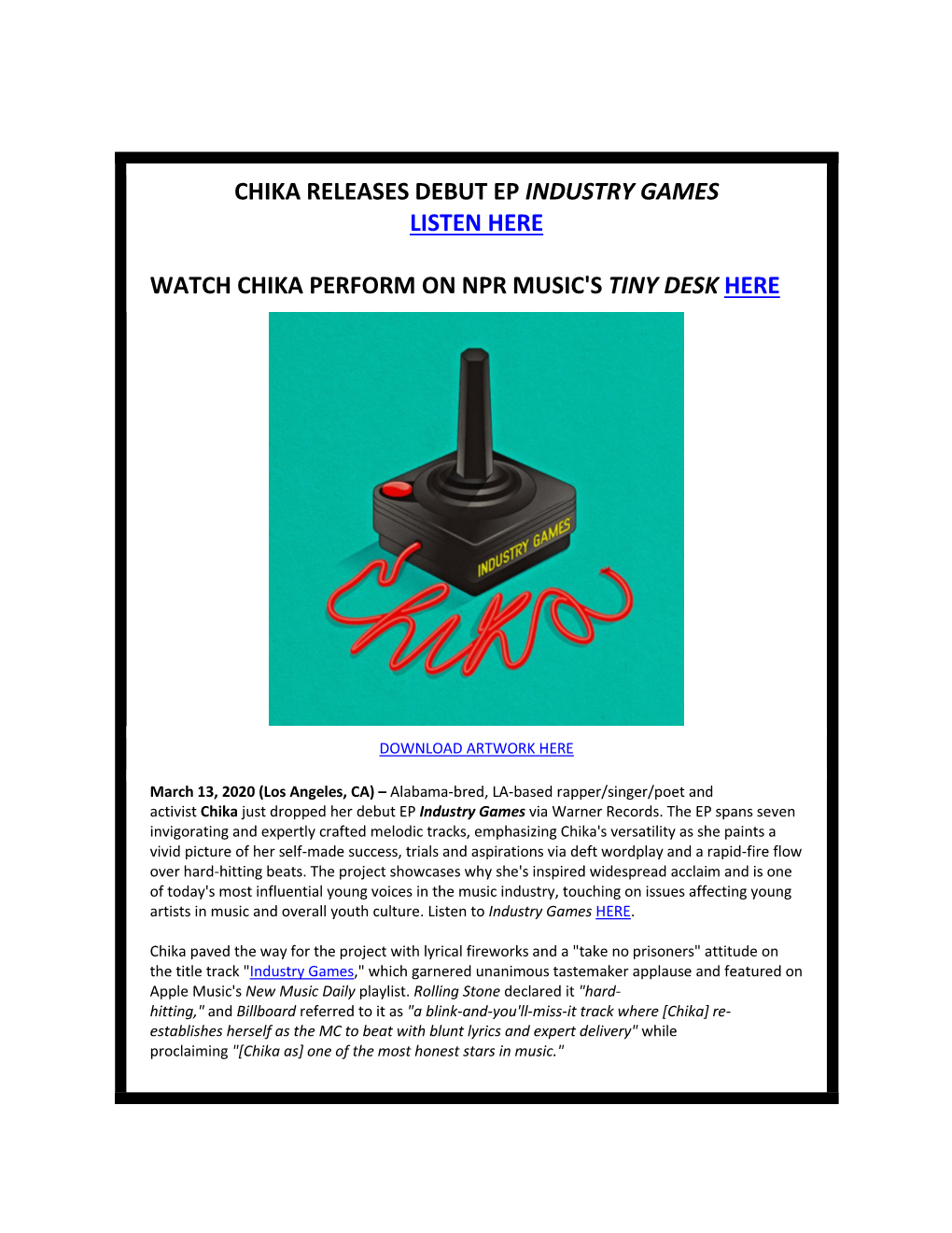 Chika Releases Debut Ep 'Industry Games'