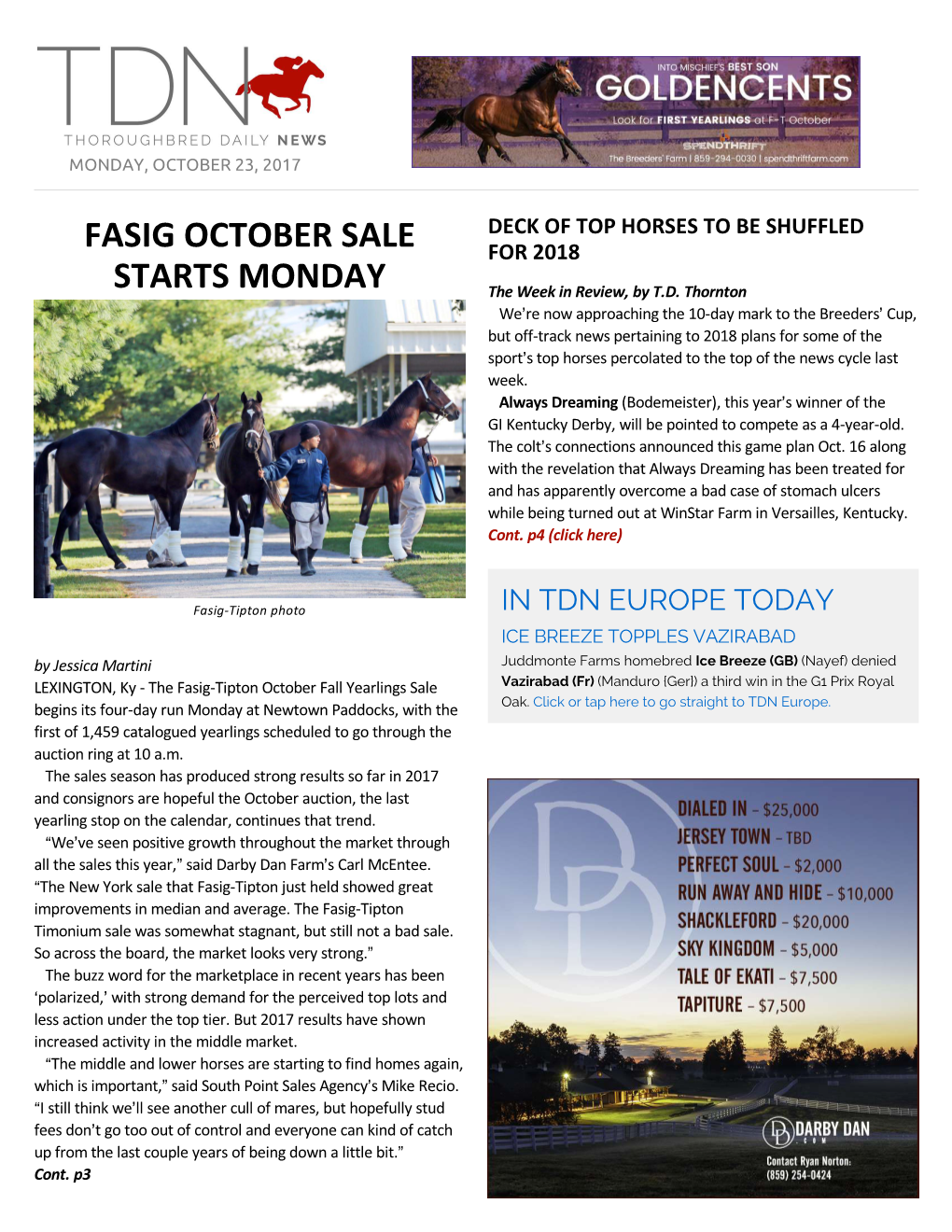 Fasig October Sale Starts Monday