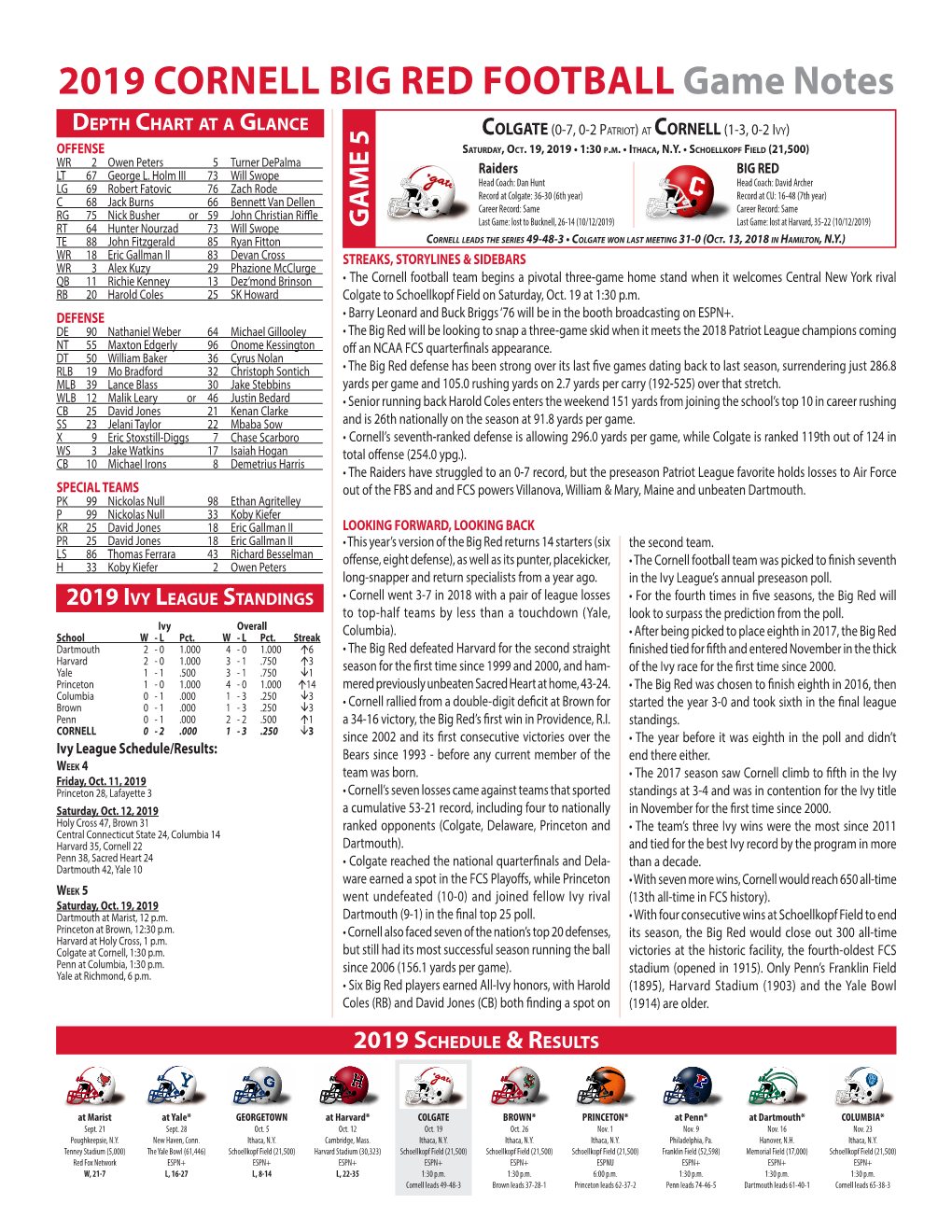2019 CORNELL BIG RED FOOTBALL Game Notes