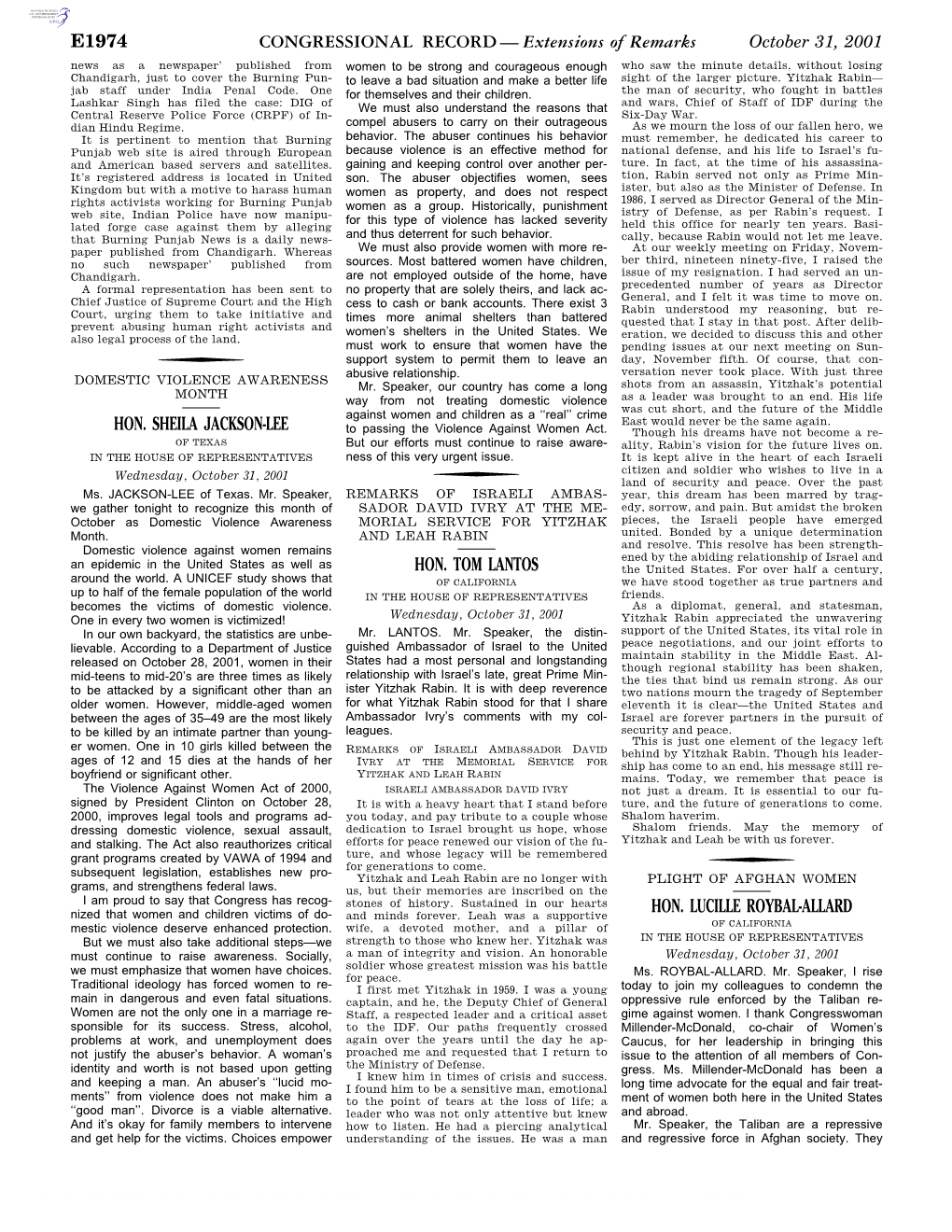 Extensions of Remarks E1974 HON. SHEILA JACKSON-LEE HON. TOM