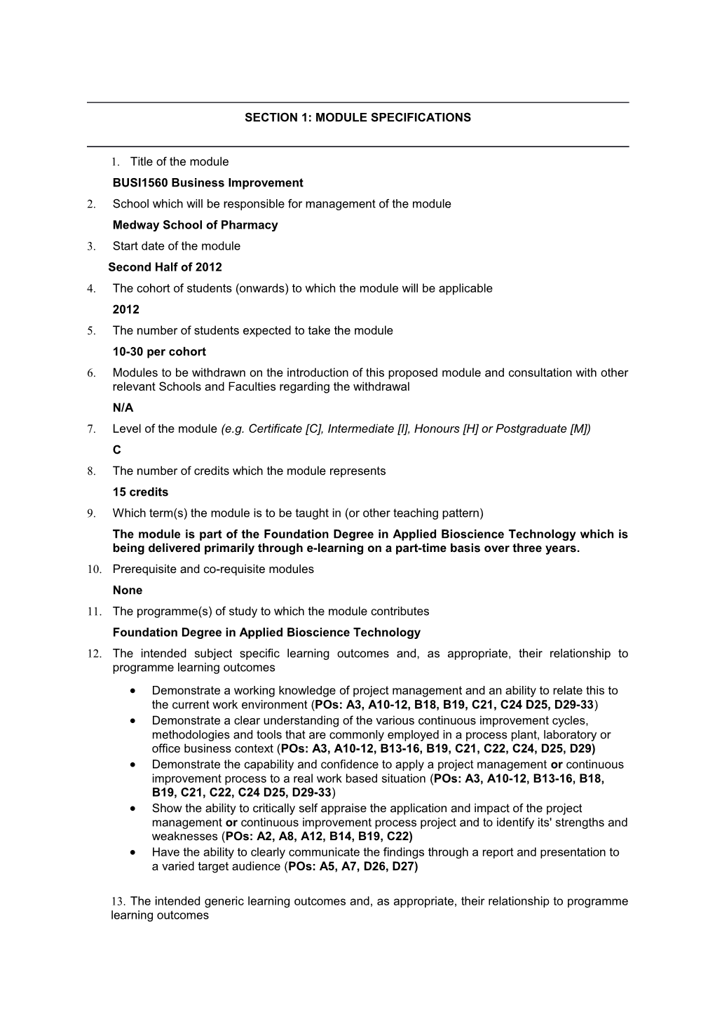 Section 1: Module Specifications