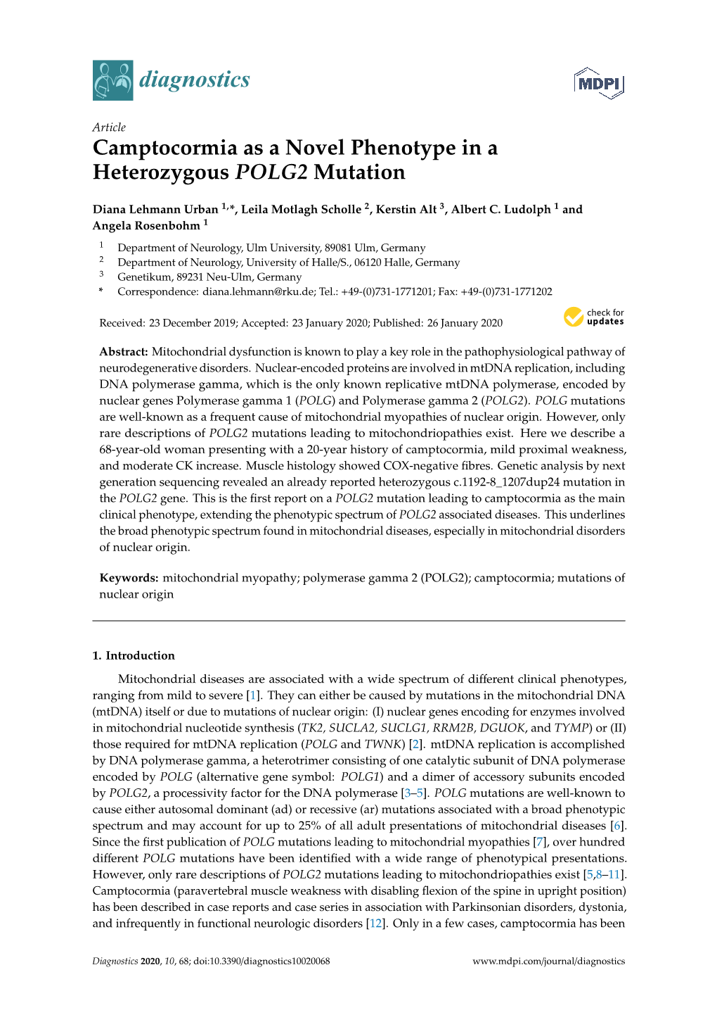 Camptocormia As a Novel Phenotype in a Heterozygous POLG2 Mutation