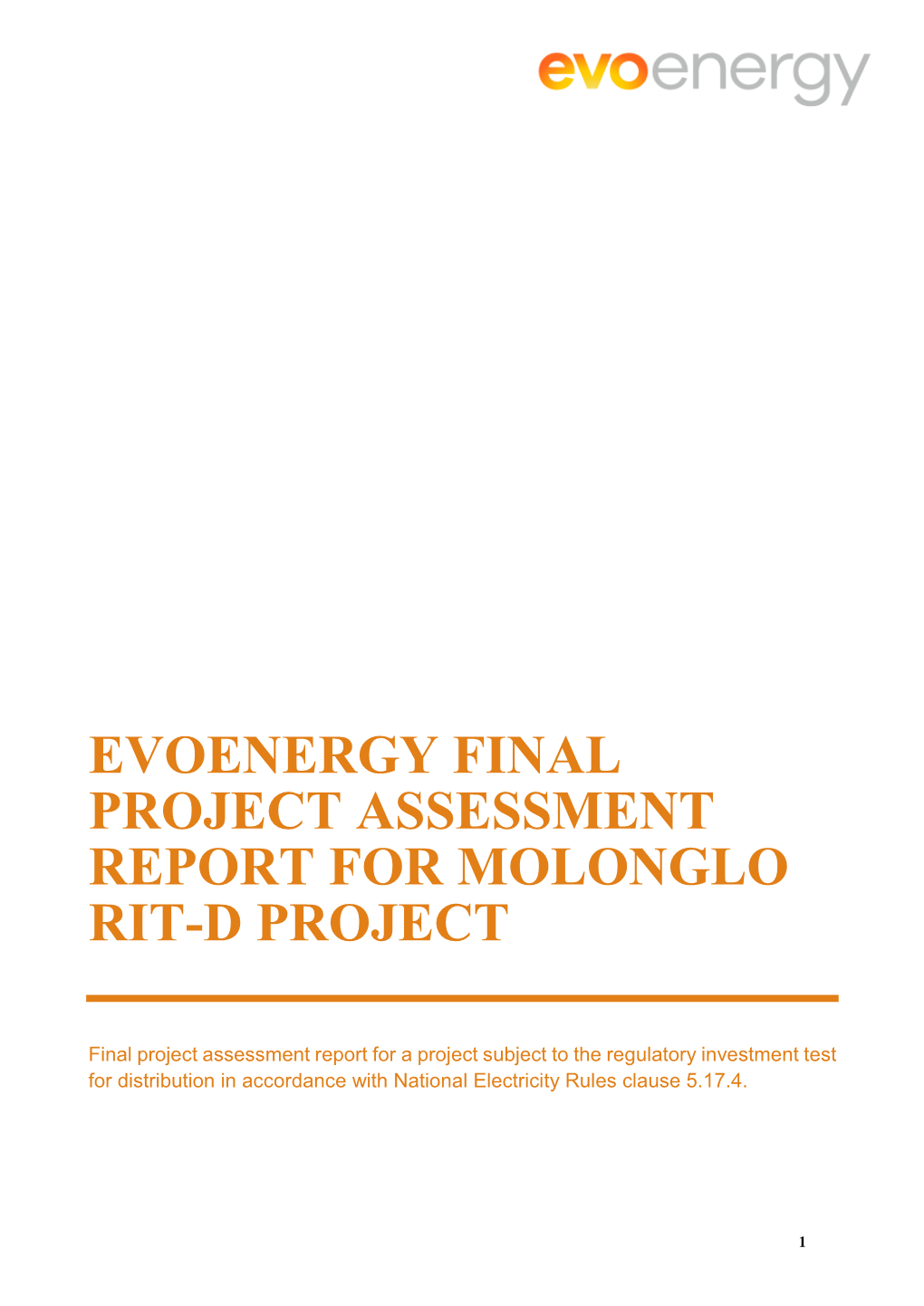 Download the Molonglo RIT-D Project Assessment Report