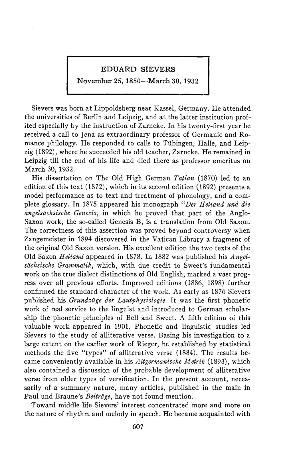 EDUARD SIEVERS November 25,1850—March 30, 1932