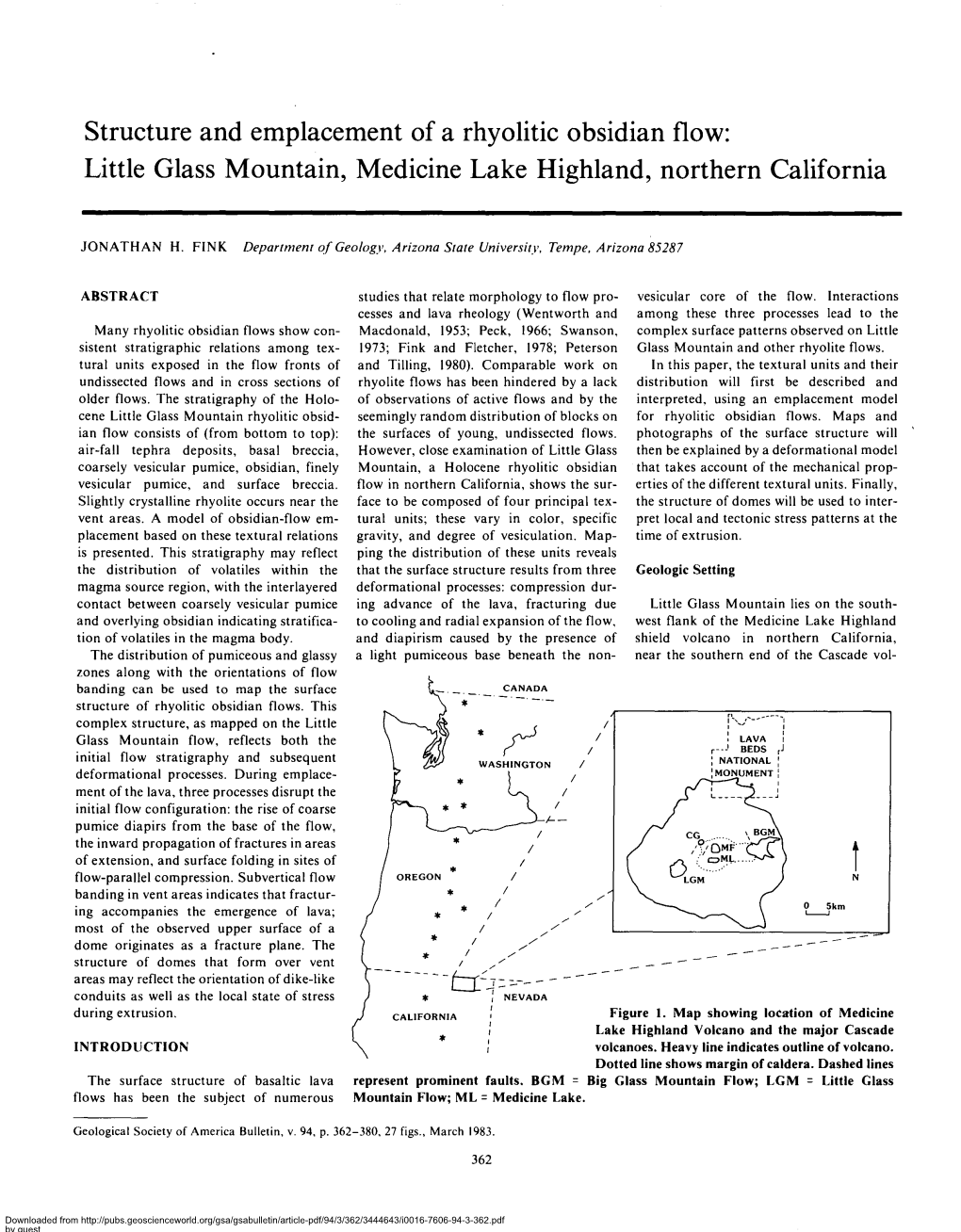 Structure and Emplacement of a Rhyolitic Obsidian Flow: Little Glass Mountain, Medicine Lake Highland, Northern California