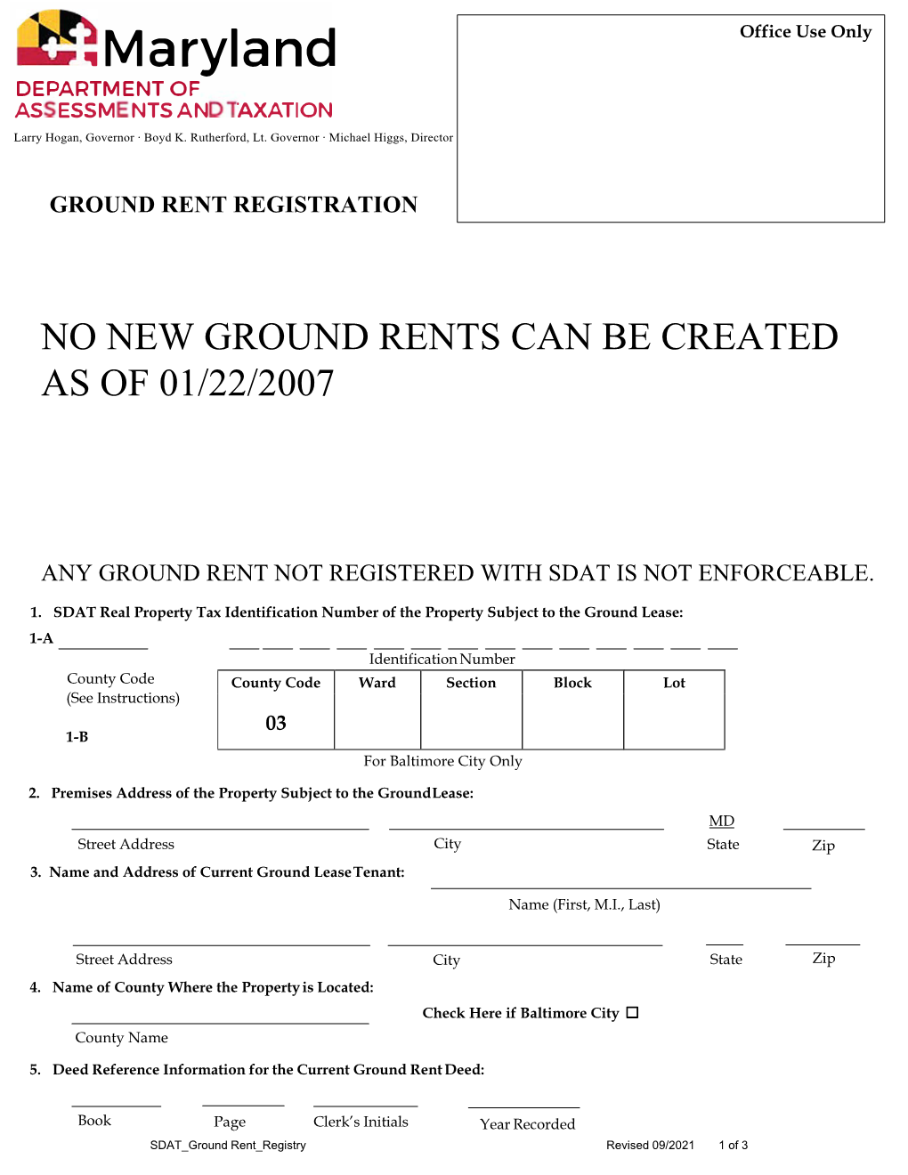 Ground Rent Registration Form