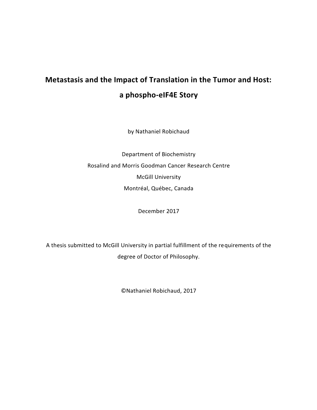 Metastasis and the Impact of Translation in the Tumor and Host: a Phospho-Eif4e Story