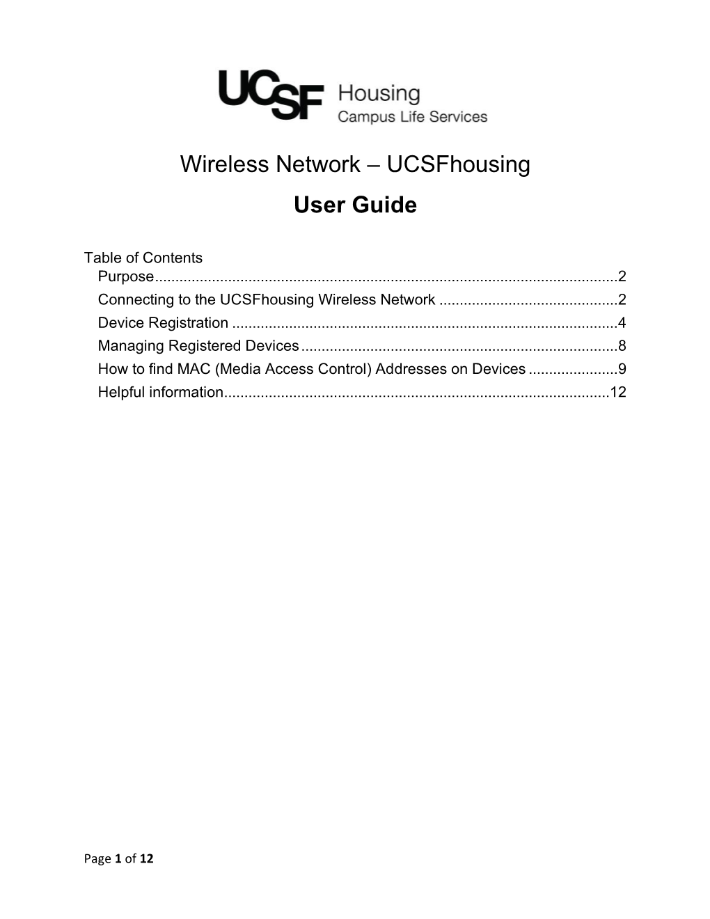Wireless Network – Ucsfhousing User Guide