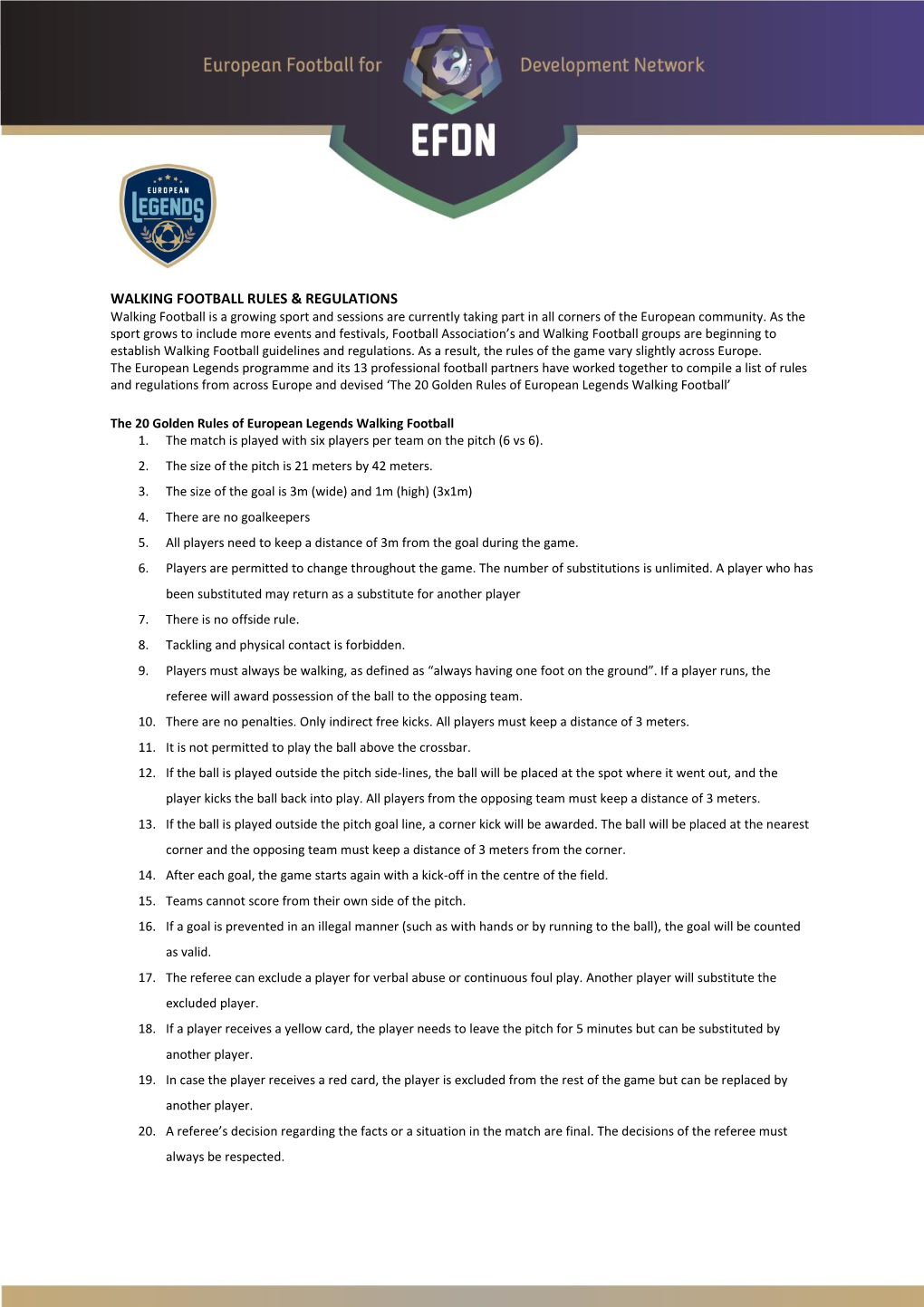 Walking Football Rules & Regulations