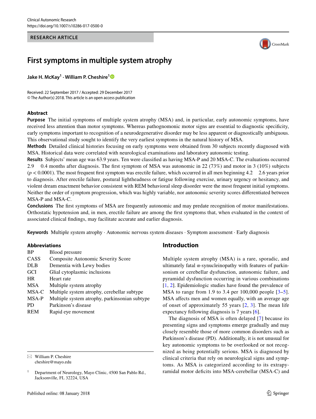First Symptoms in Multiple System Atrophy