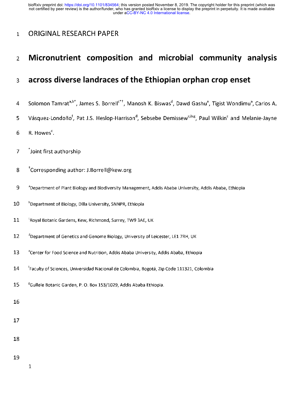 Micronutrient Composition and Microbial Community Analysis