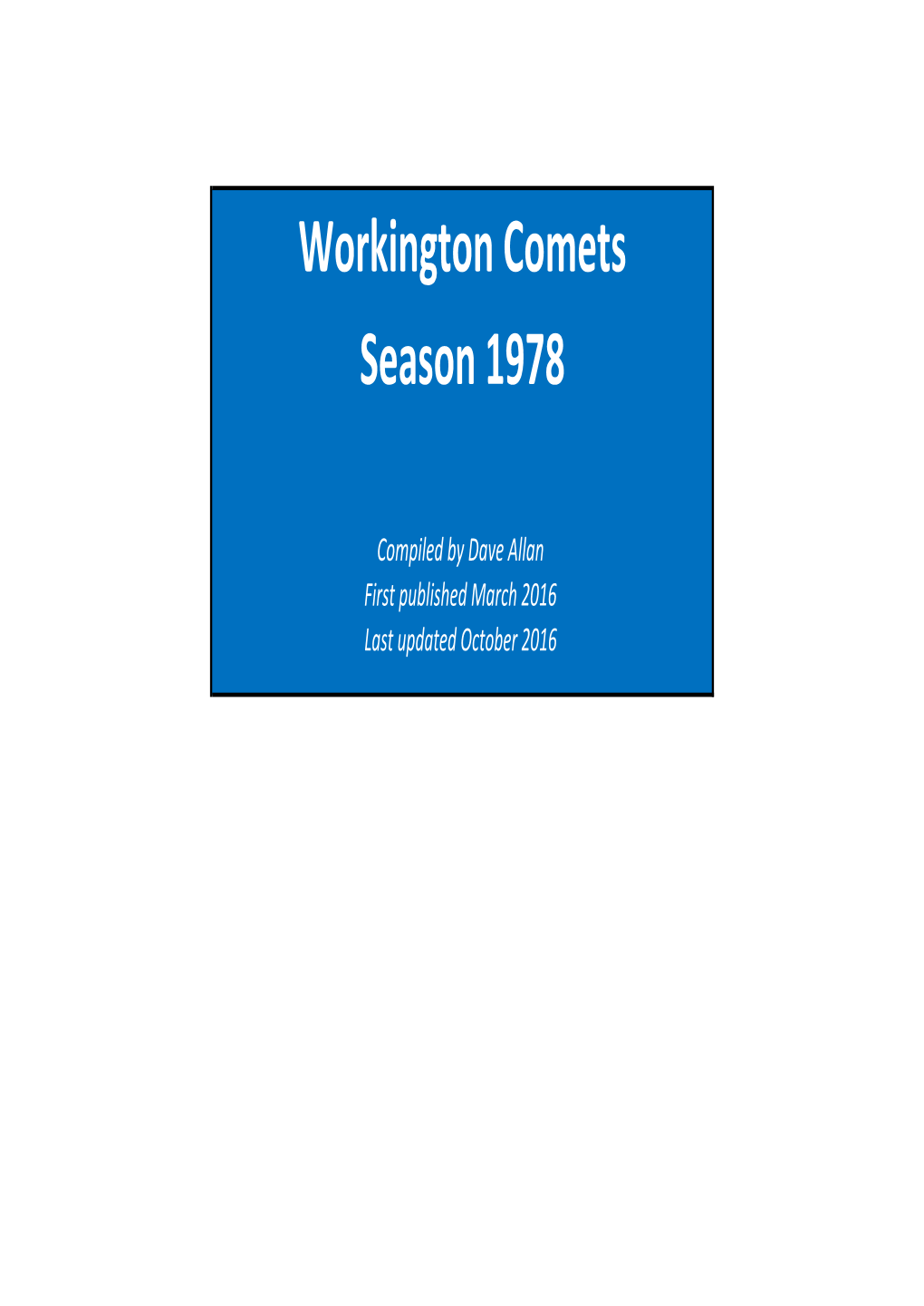 Workington Comets Season 1978