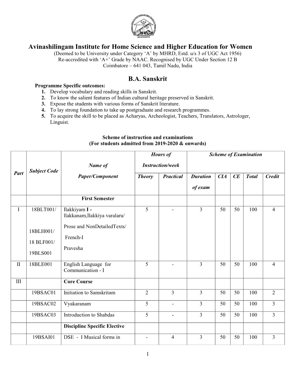 Students Admitted from 2019-2020 & Onwards