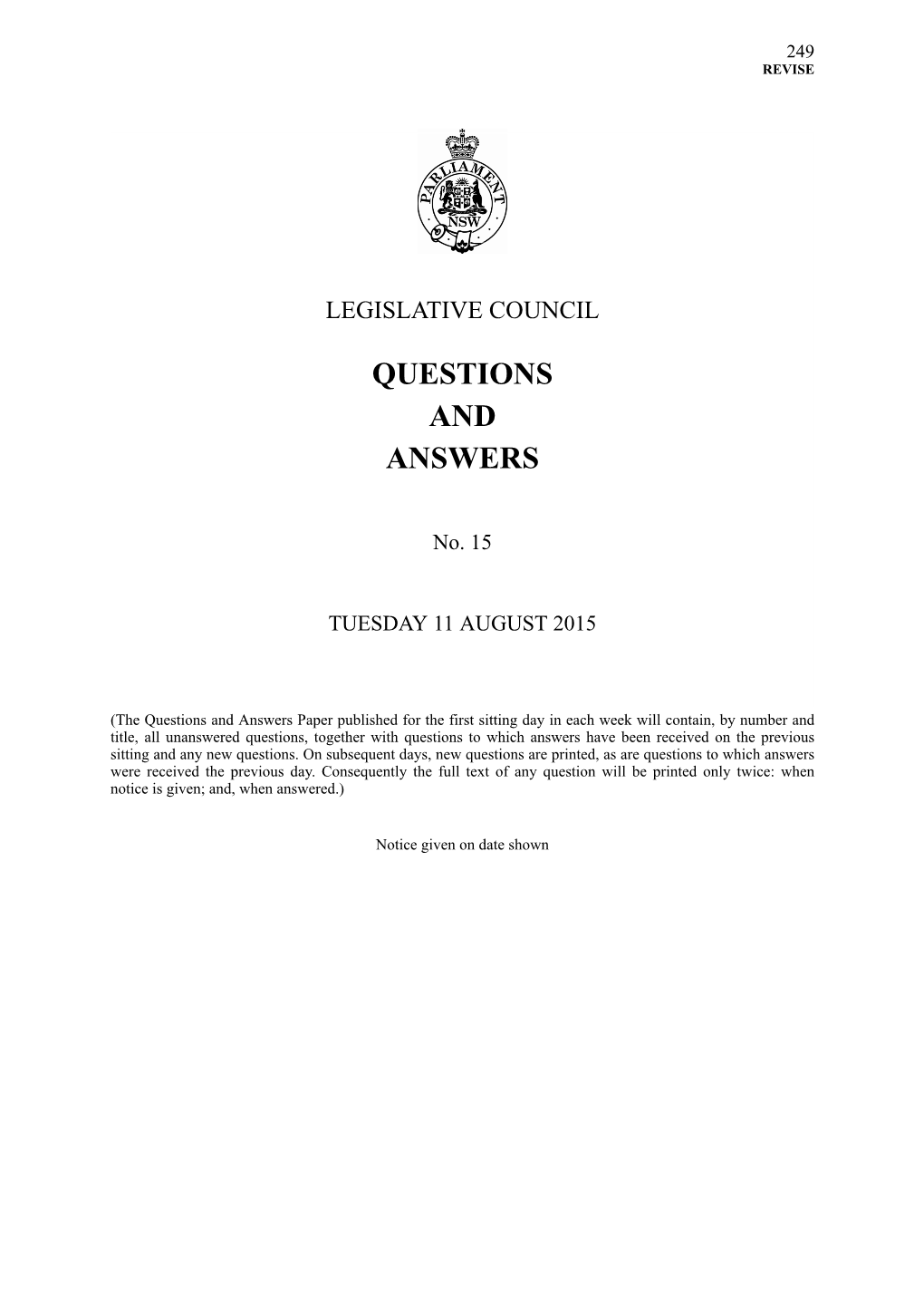Questions & Answers Paper No. 15