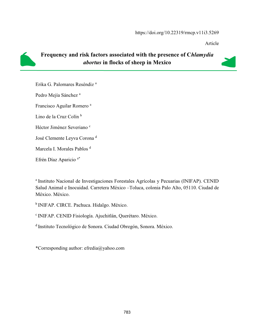 Frequency and Risk Factors Associated with the Presence of Chlamydia Abortus in Flocks of Sheep in Mexico