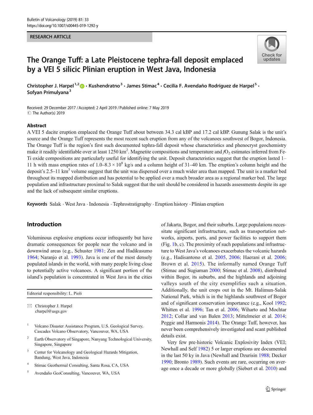 A Late Pleistocene Tephra-Fall Deposit Emplaced by a VEI 5 Silicic Plinian Eruption in West Java, Indonesia