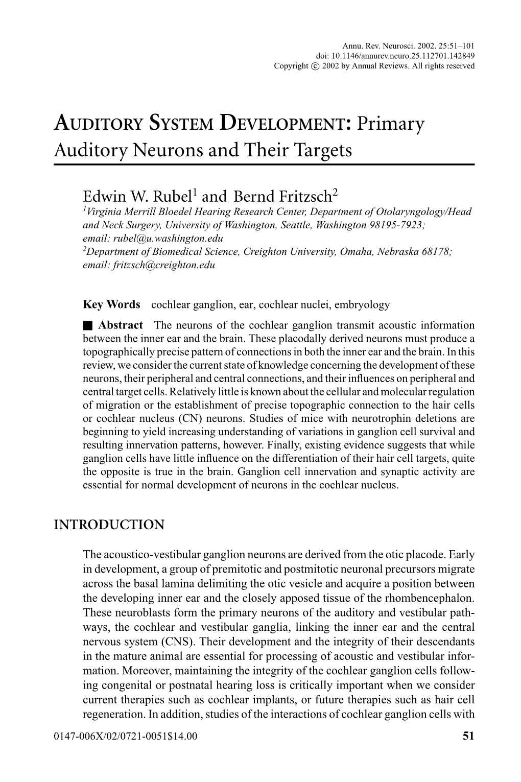Auditory Neurons and Their Targets