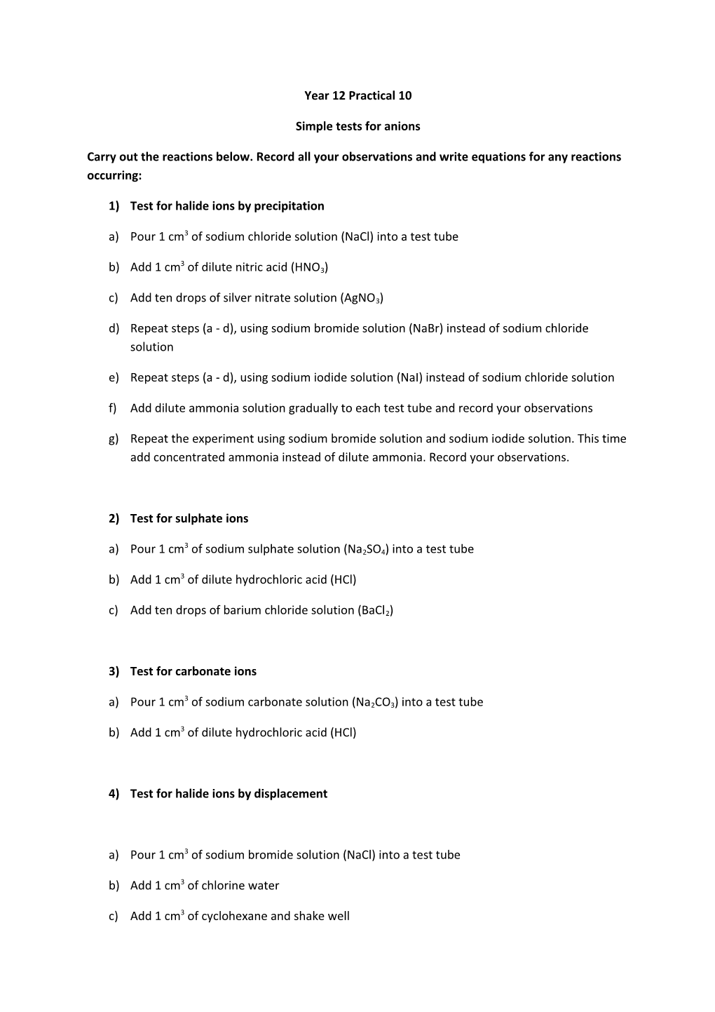 Simple Tests for Anions