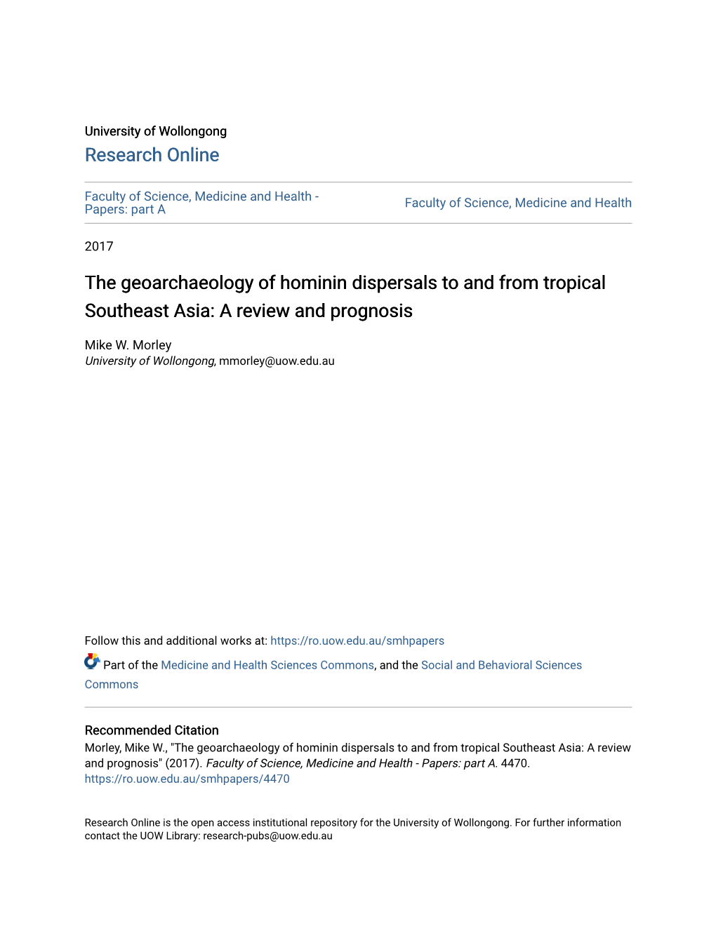 The Geoarchaeology of Hominin Dispersals to and from Tropical Southeast Asia: a Review and Prognosis