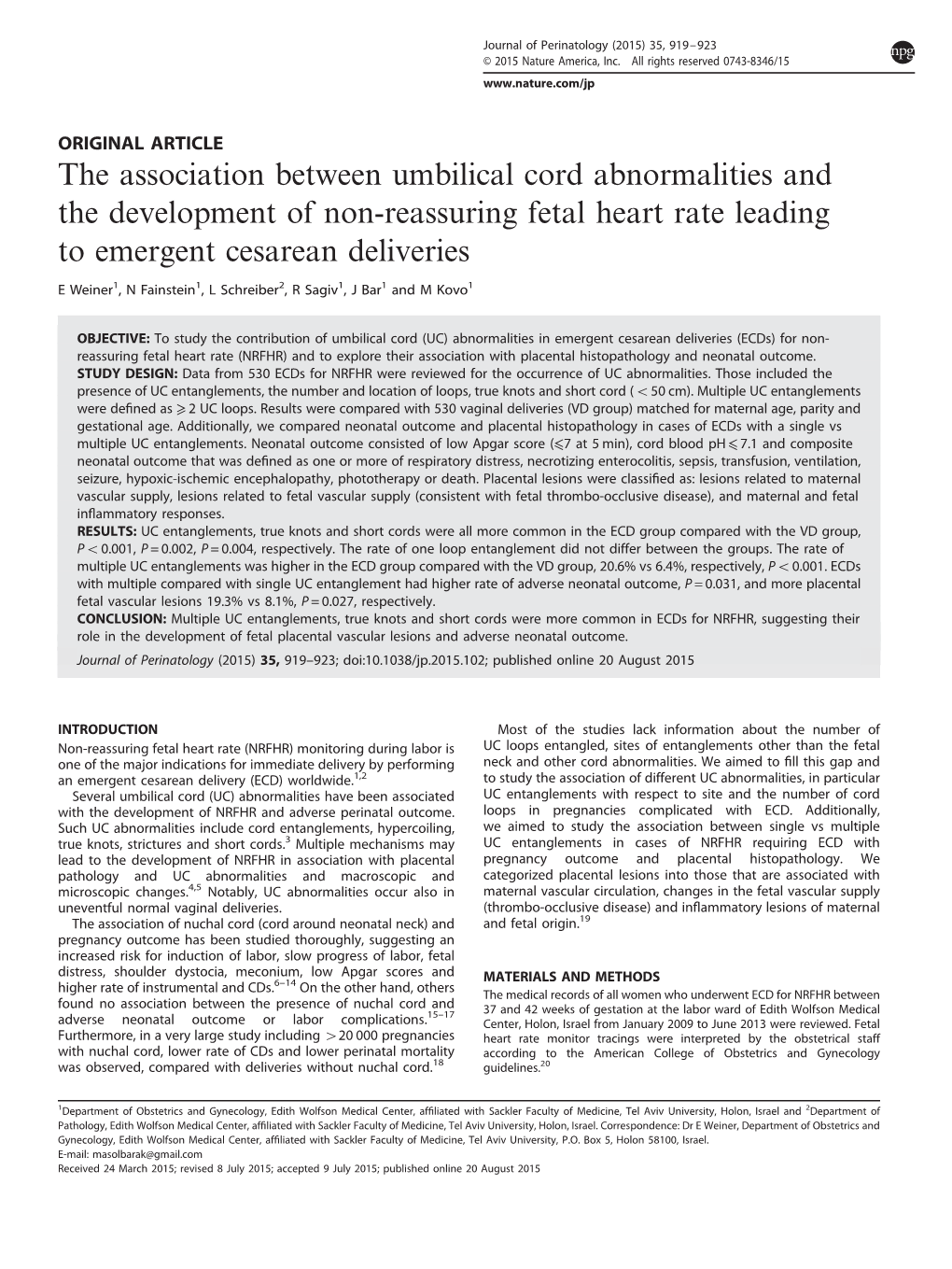 The Association Between Umbilical Cord Abnormalities and the Development of Non-Reassuring Fetal Heart Rate Leading to Emergent Cesarean Deliveries