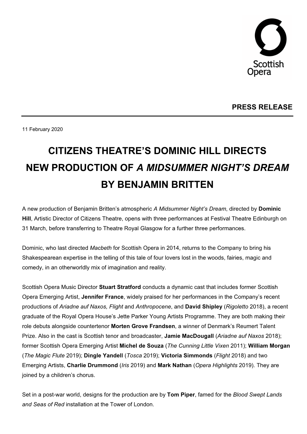 Citizens Theatre's Dominic Hill Directs New Production Of