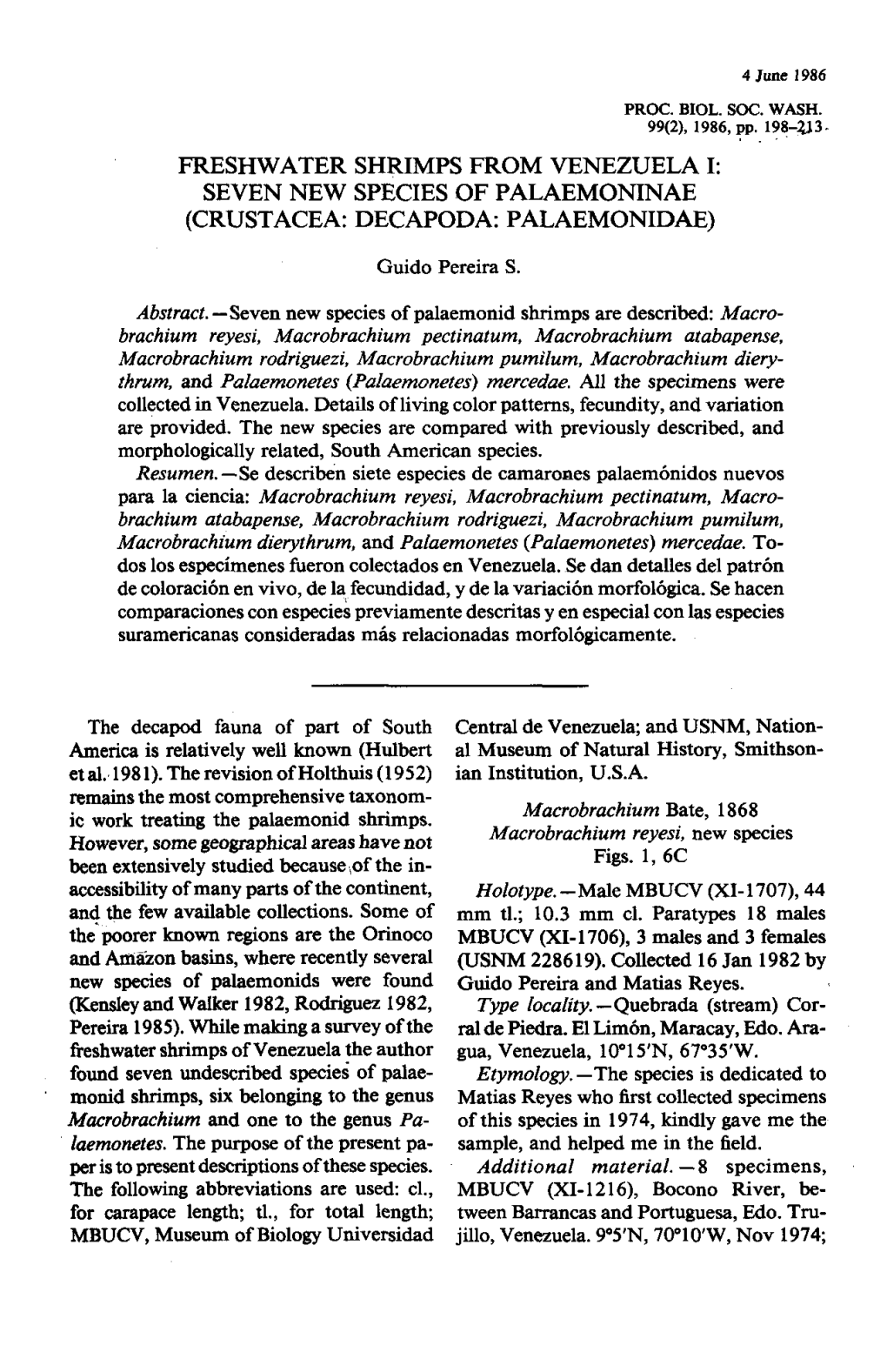 Freshwater Shrimps from Venezuela I: Seven New Species of Palaemoninae (Crustacea: Decapoda: Palaemonidae)