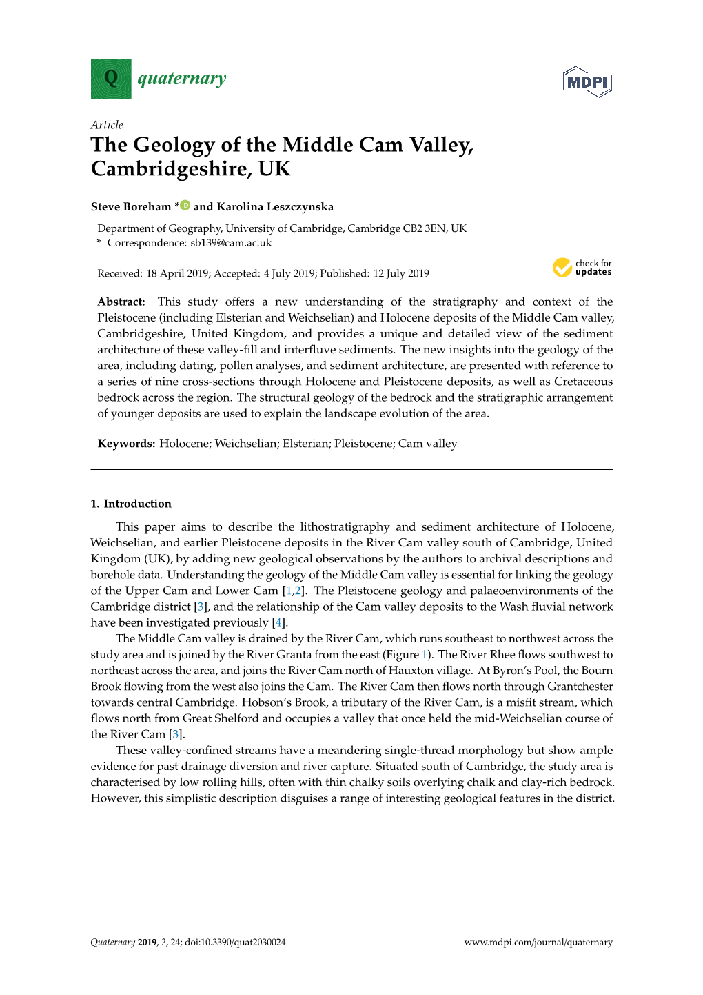 The Geology of the Middle Cam Valley, Cambridgeshire, UK