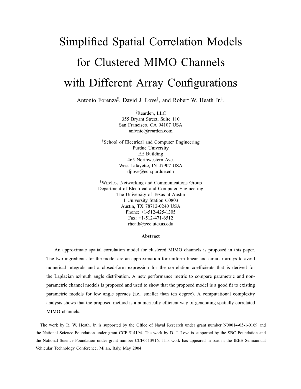 Simplified Spatial Correlation Models for Clustered MIMO Channels With