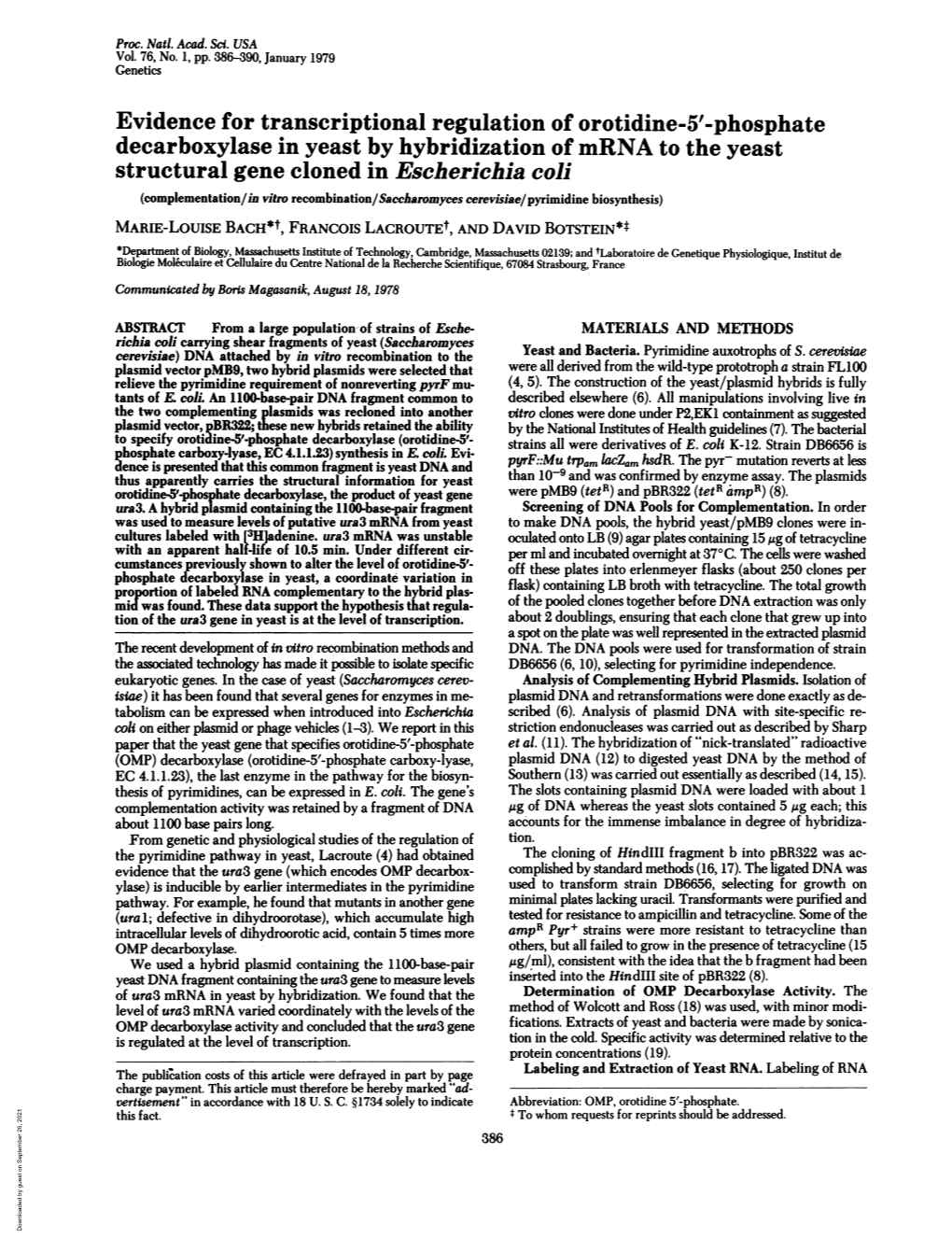 Evidence for Transcriptional Regulation of Orotidine-5'-Phosphate