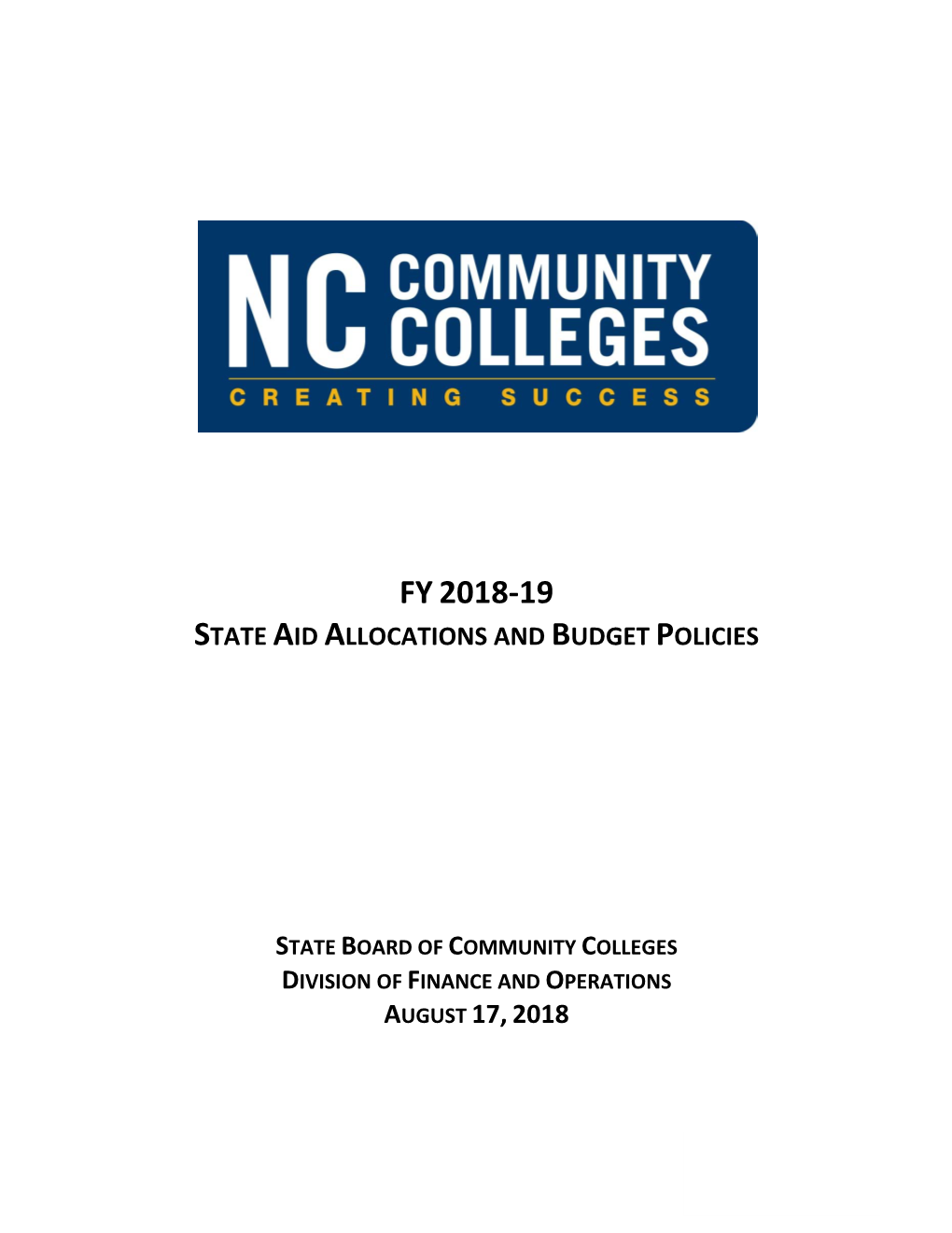 Fy 2018‐19 State Aid Allocations and Budget Policies