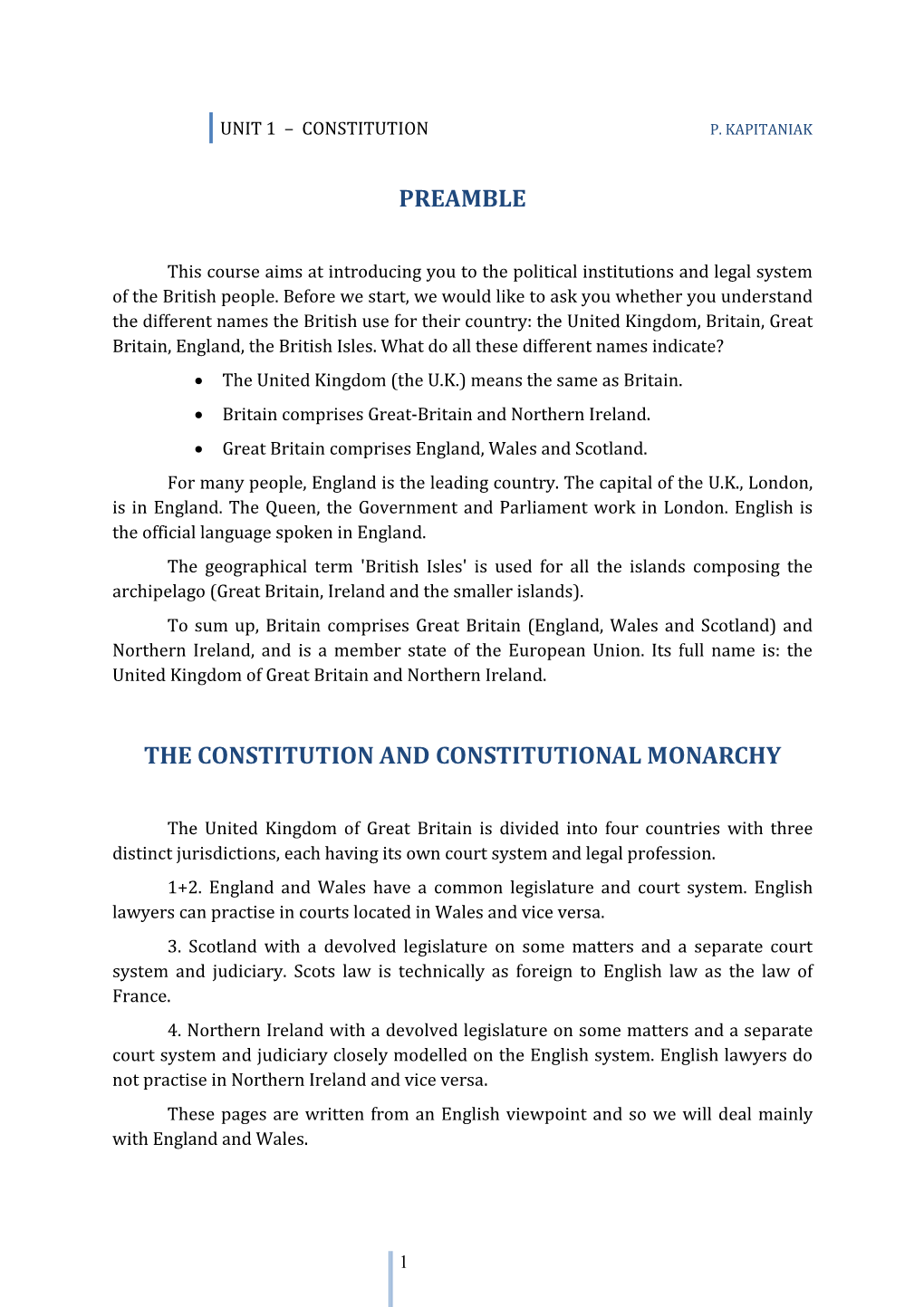 Unit 1 – Constitution P