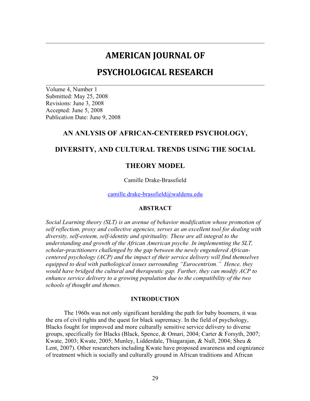 American Journal of Psychological Research