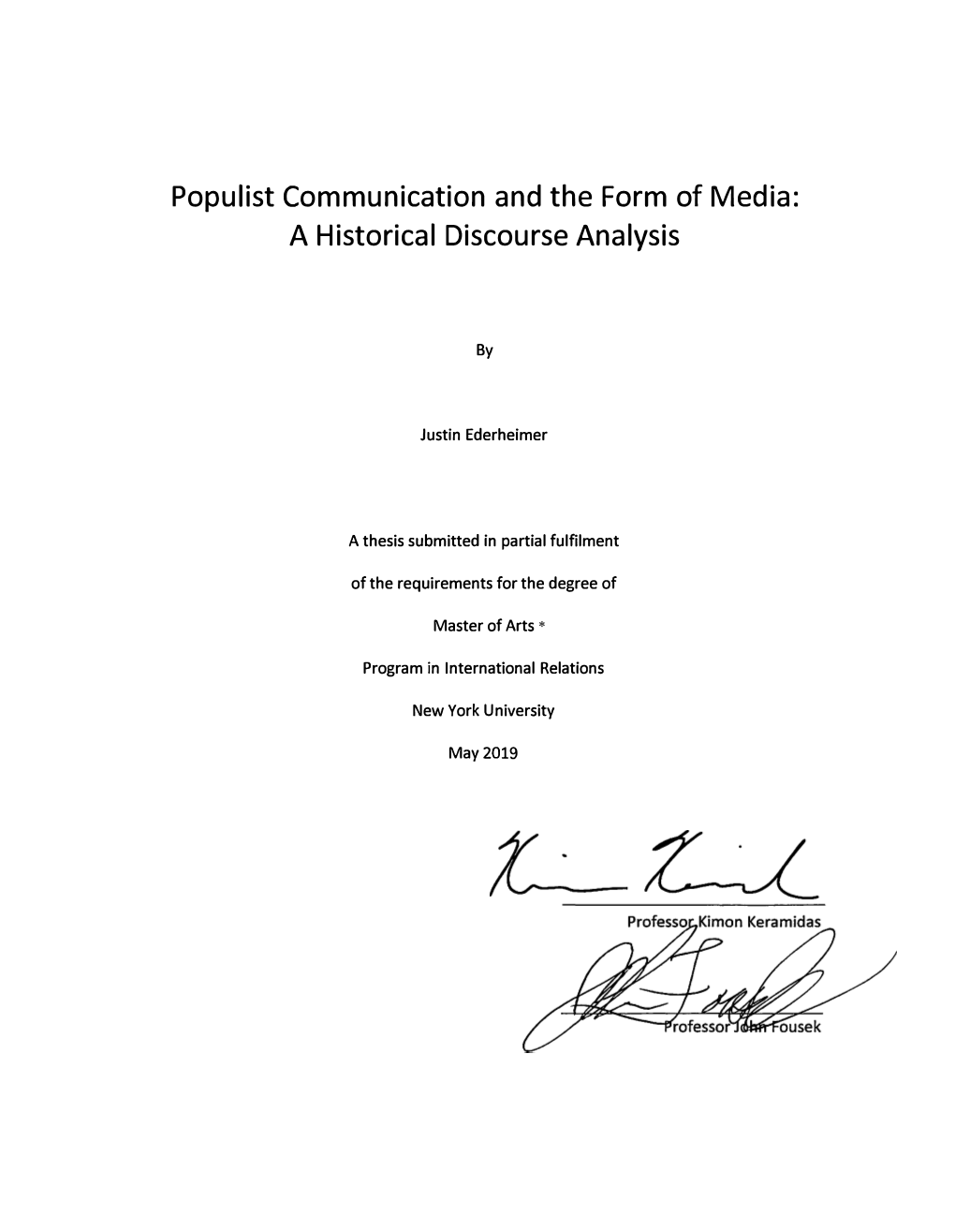 Populist Communication and the Form of Media: a Historical Discourse Analysis