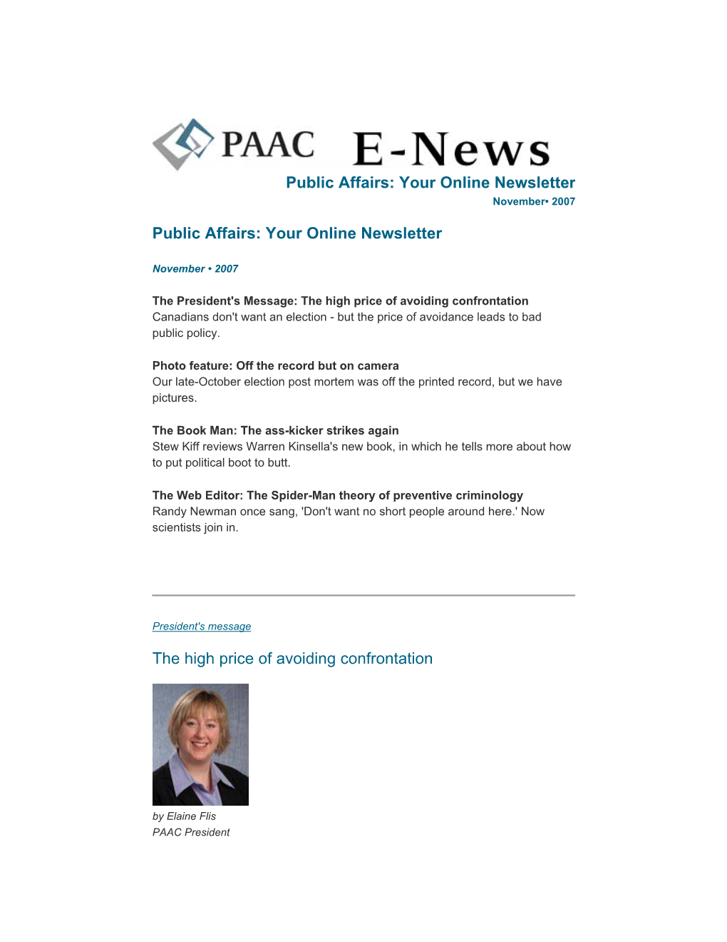 PAAC E-News, November, 2007