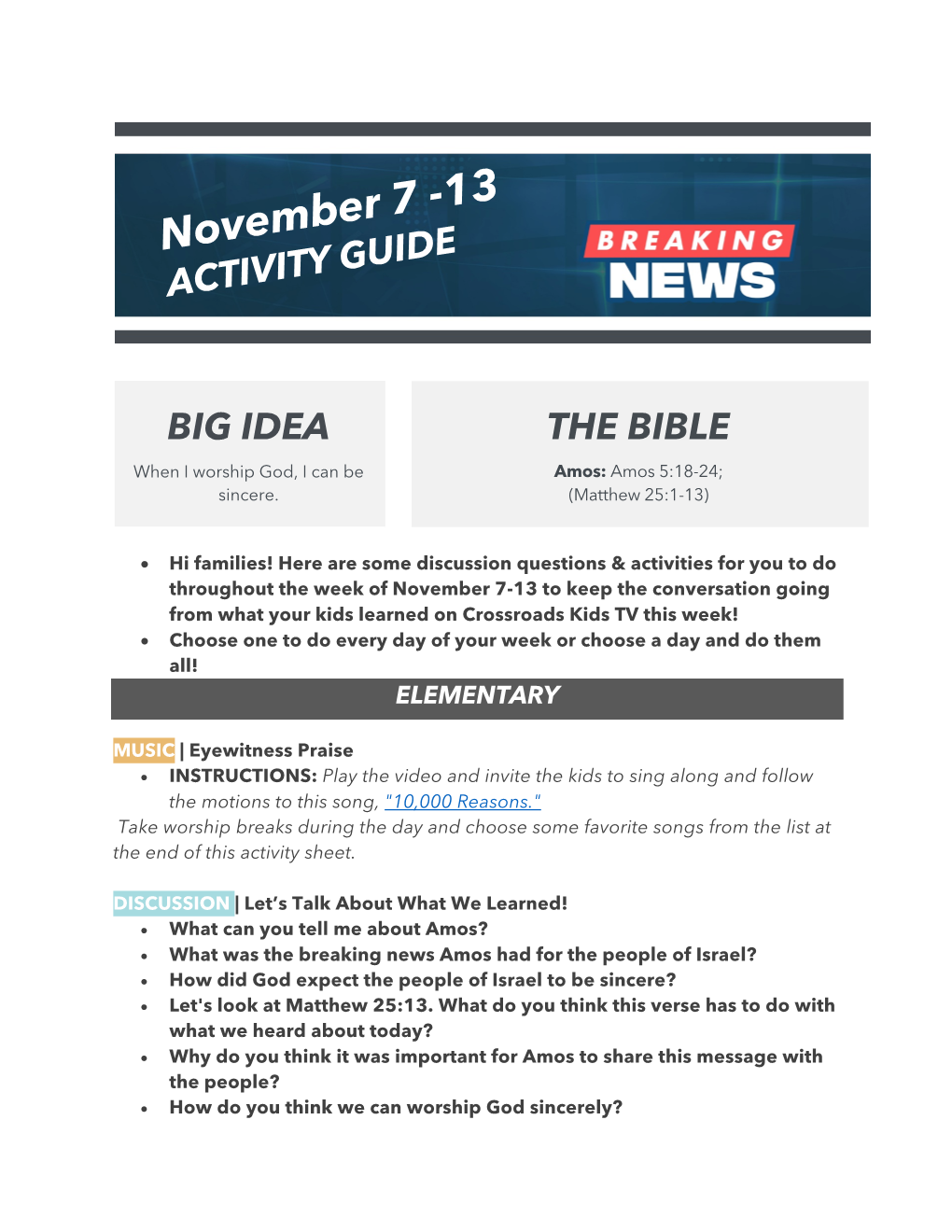 November 7 ACTIVITY GUIDE