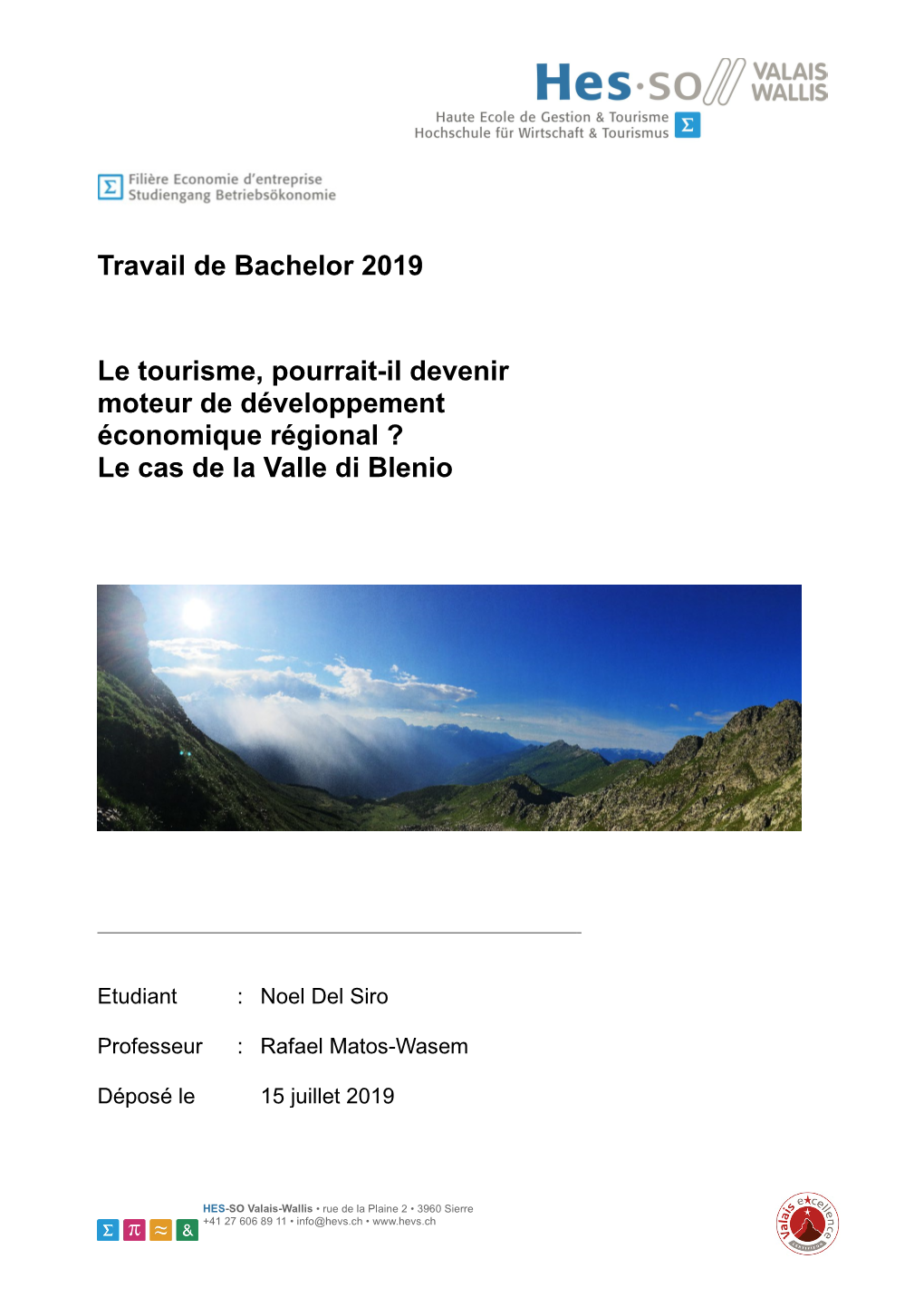 Travail De Bachelor 2019 Le Tourisme, Pourrait-Il