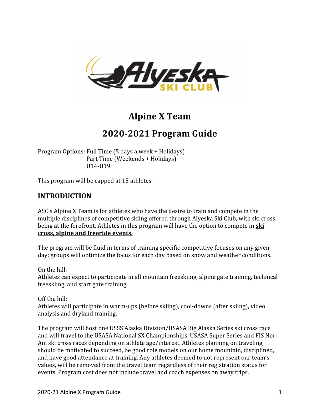 Alpine X Team 2020-2021 Program Guide