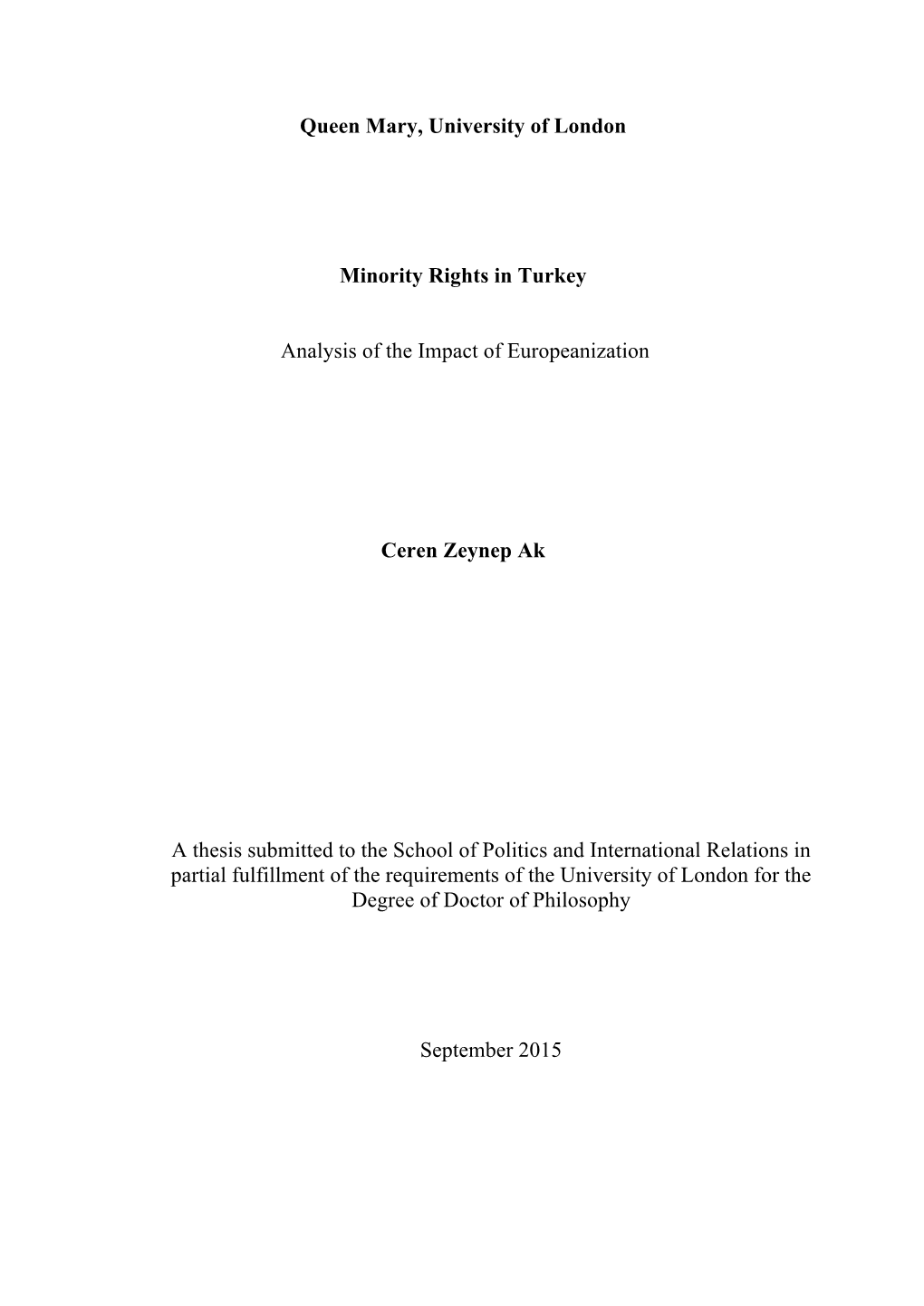 Queen Mary, University of London Minority Rights in Turkey Analysis