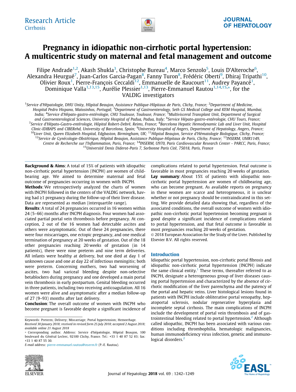 Pregnancy in Idiopathic Non-Cirrhotic Portal Hypertension: a Multicentric Study on Maternal and Fetal Management and Outcome