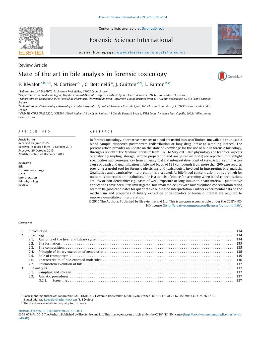 State of the Art in Bile Analysis in Forensic Toxicology