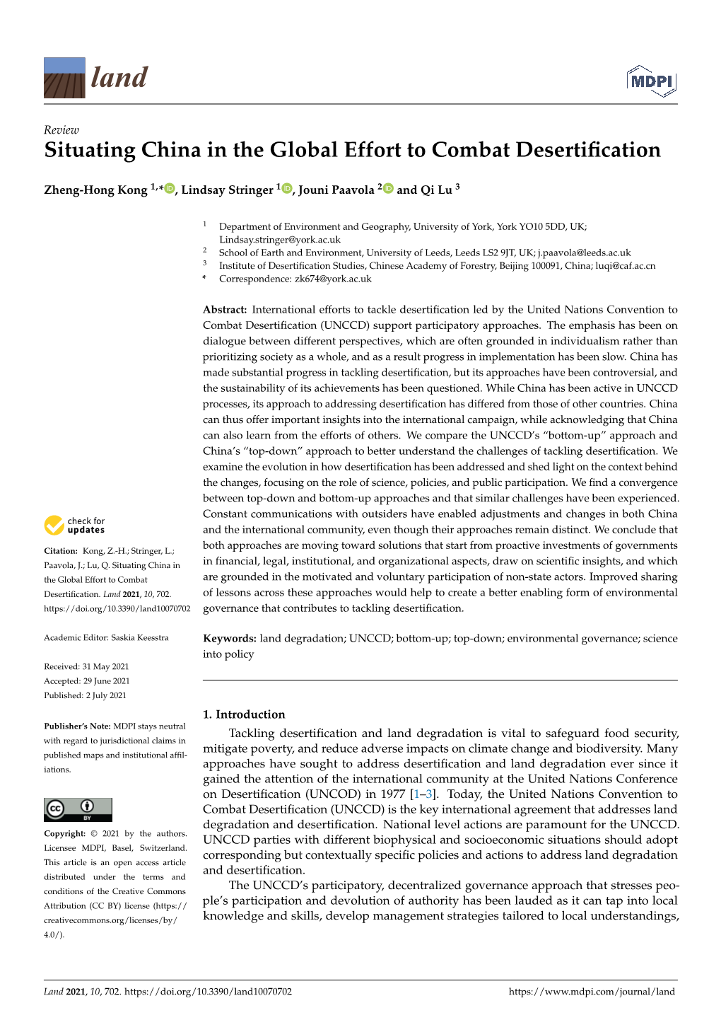 Situating China in the Global Effort to Combat Desertification