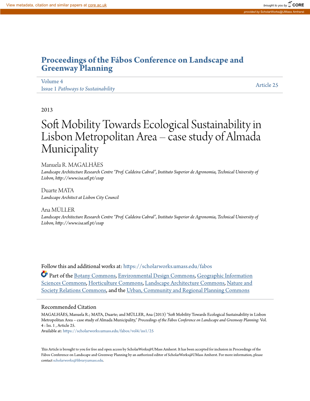 Soft Mobility Towards Ecological Sustainability in Lisbon Metropolitan Area – Case Study of Almada Municipality