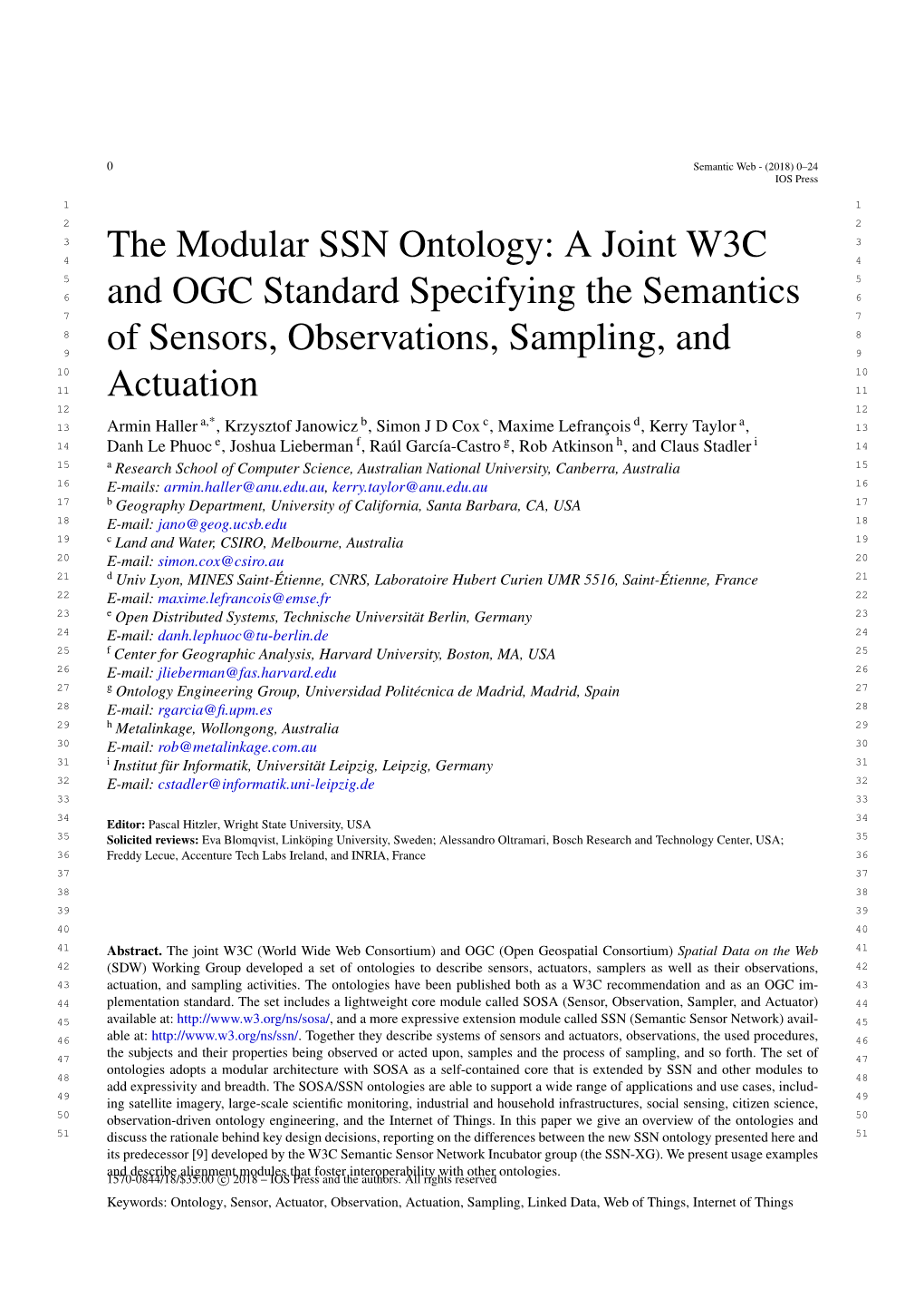The Modular SSN Ontology: a Joint W3C and OGC Standard Specifying